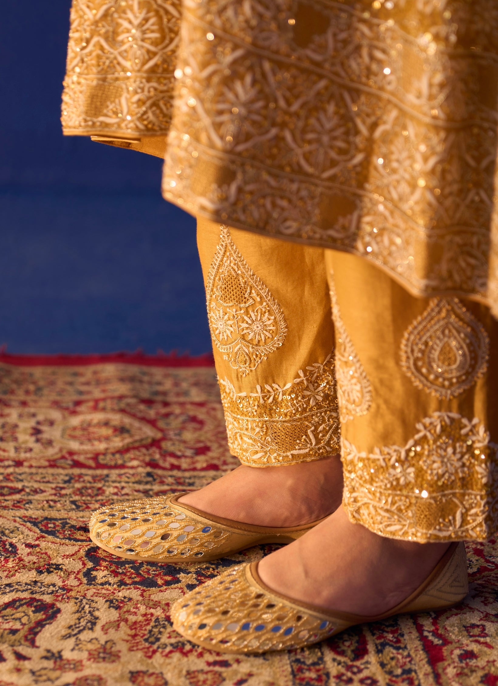 Mustard Yellow Chanderi Chikankari Anarkali