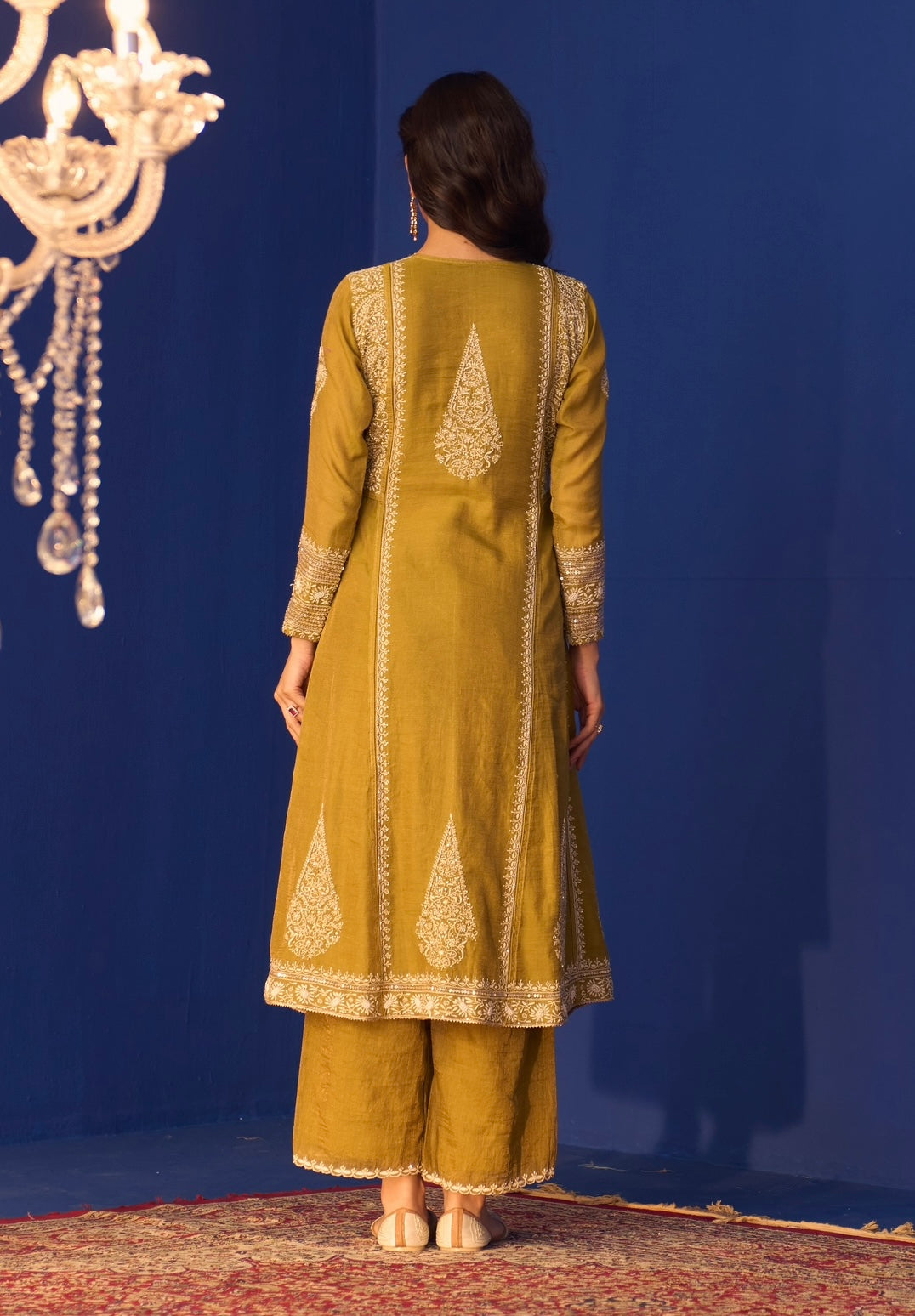 Lime Green Tissue Chikankari Anarkali Set