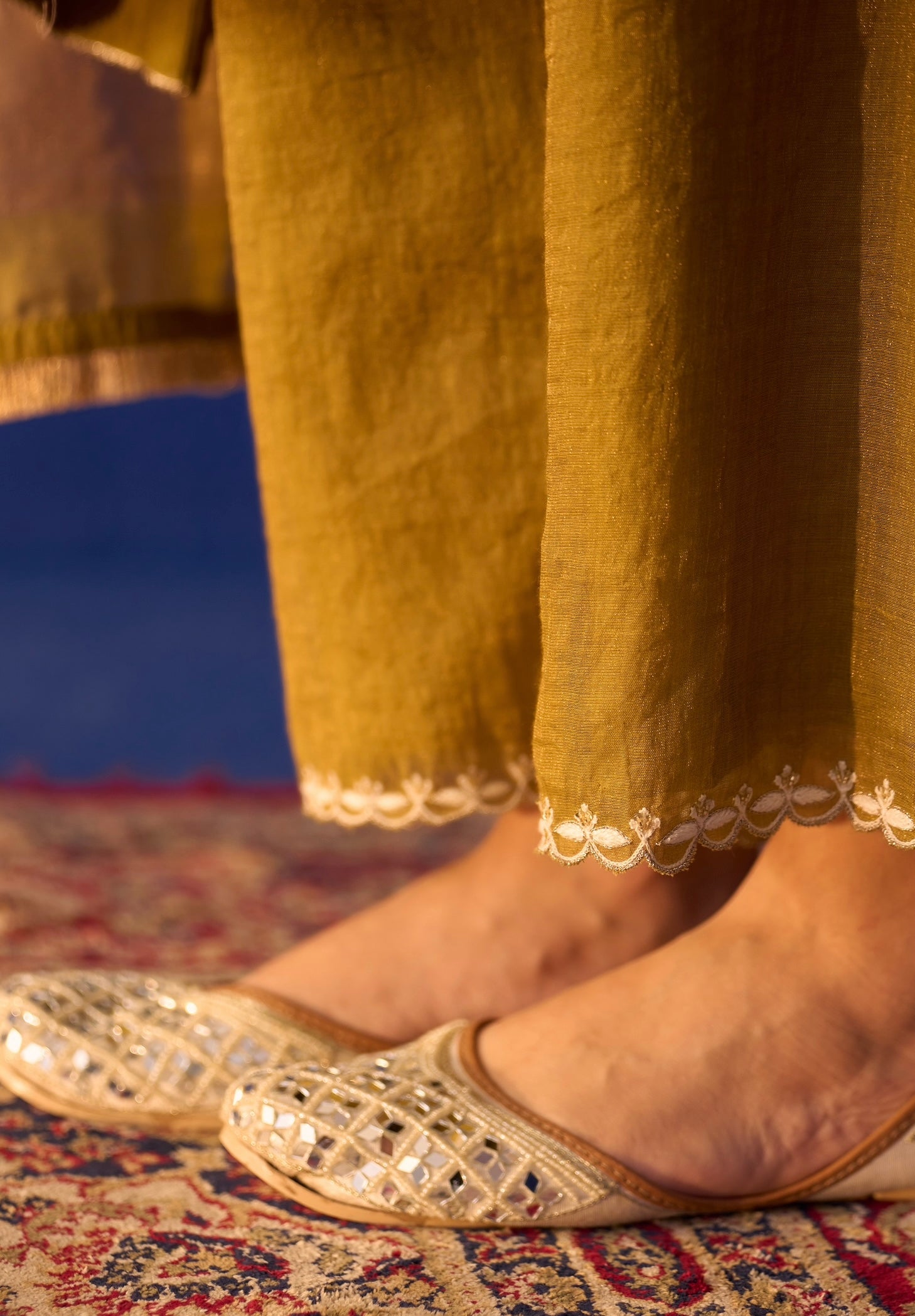 Lime Green Tissue Chikankari Anarkali Set