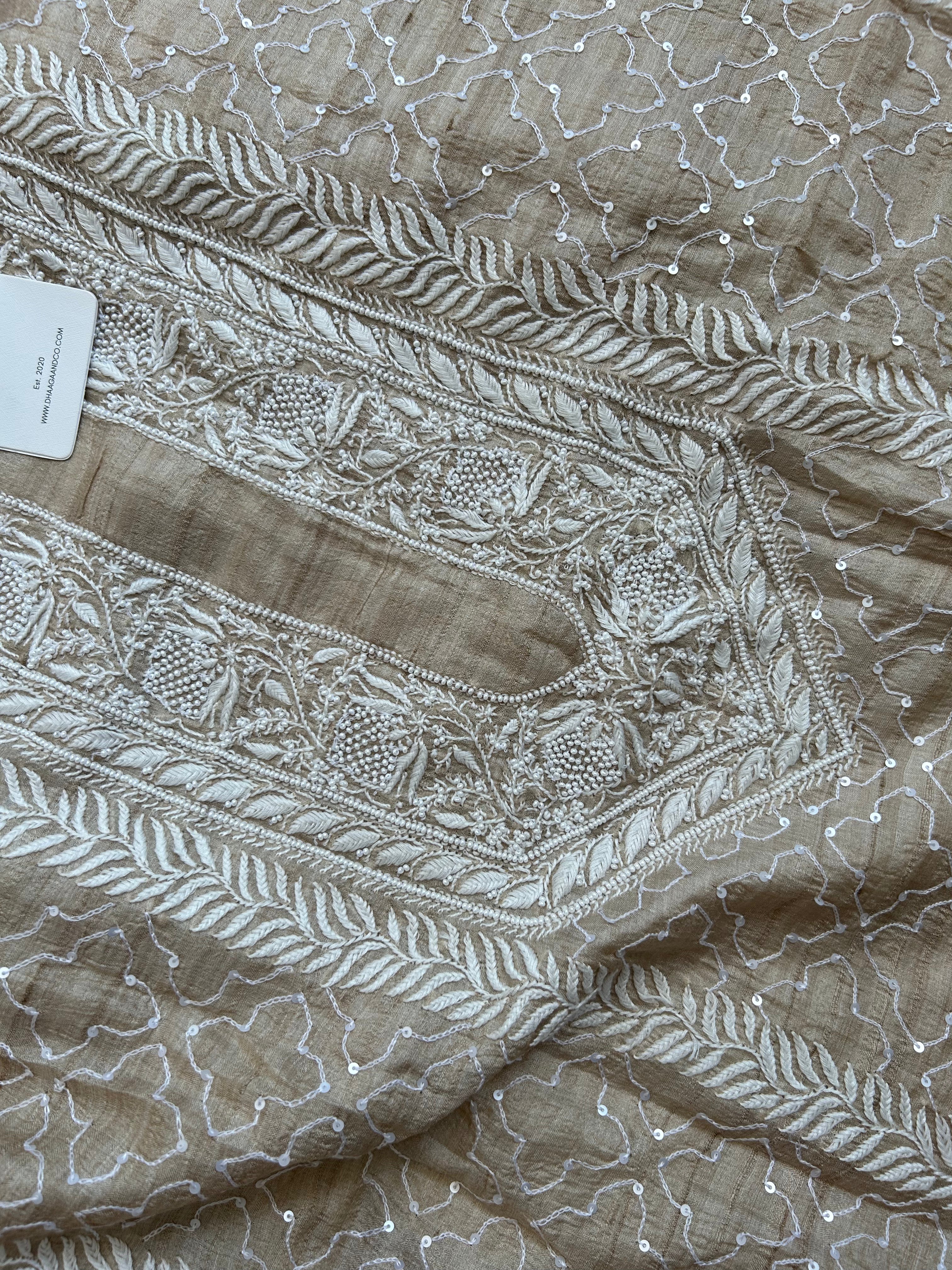 Brown Mens Munga Silk Chikankari Kurta