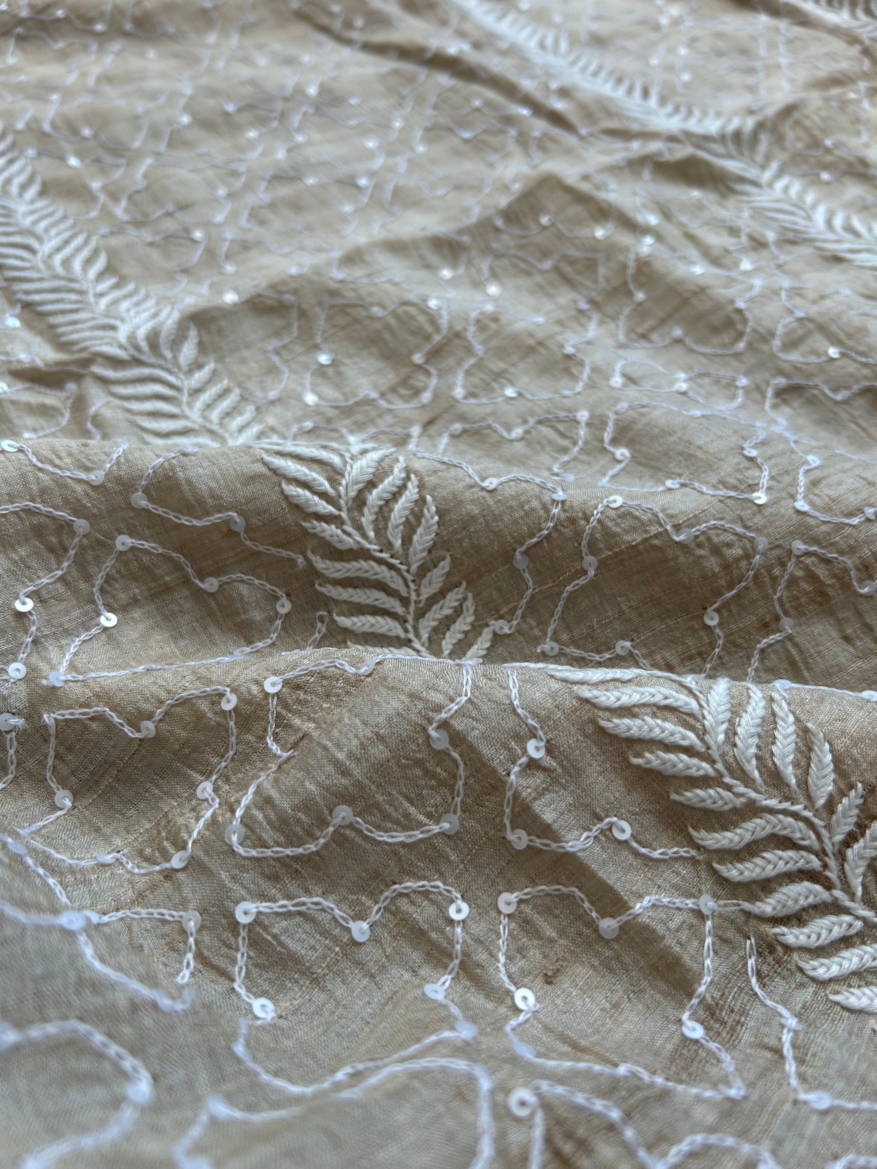 Brown Mens Munga Silk Chikankari Kurta