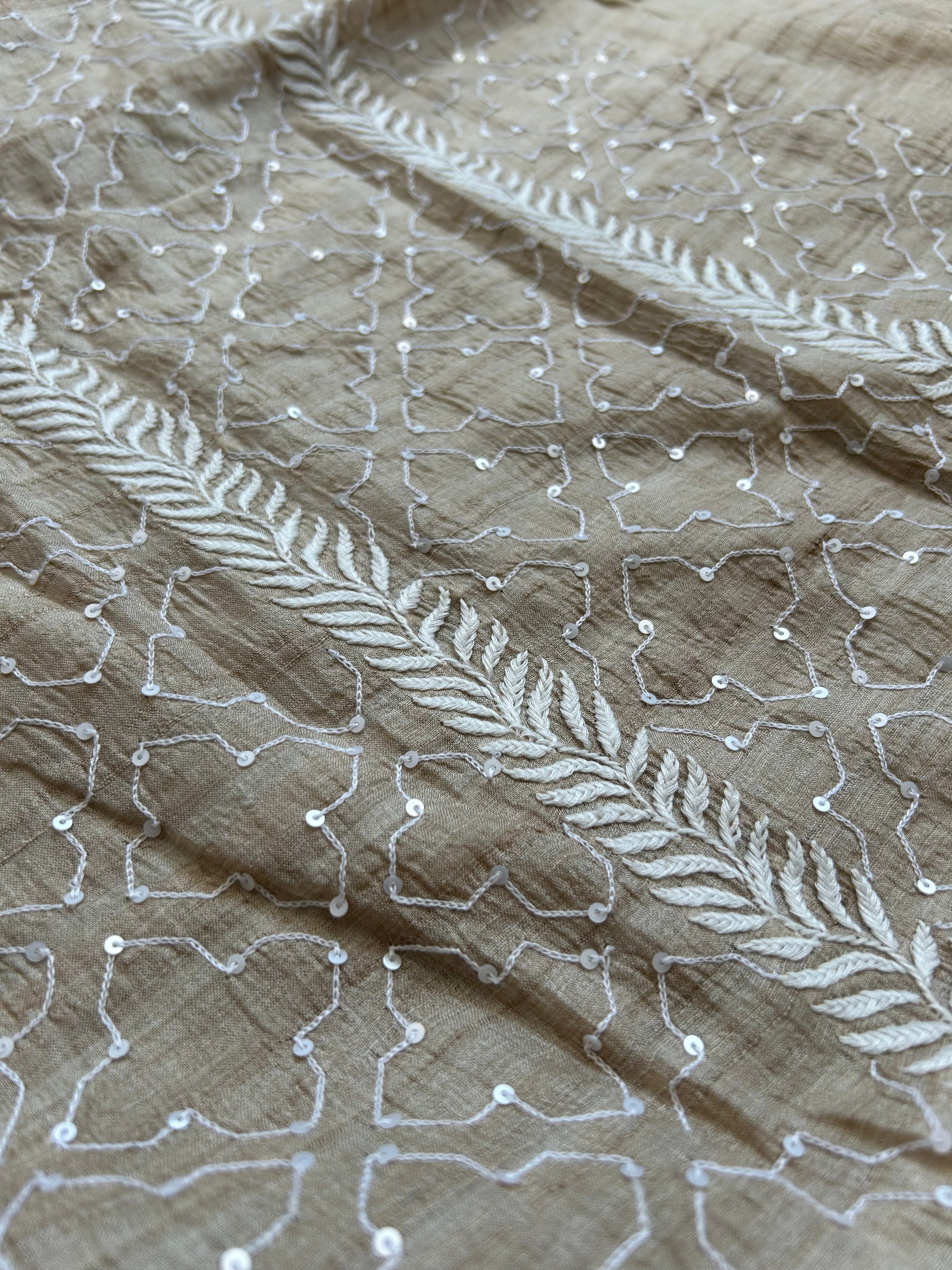 Brown Mens Munga Silk Chikankari Kurta