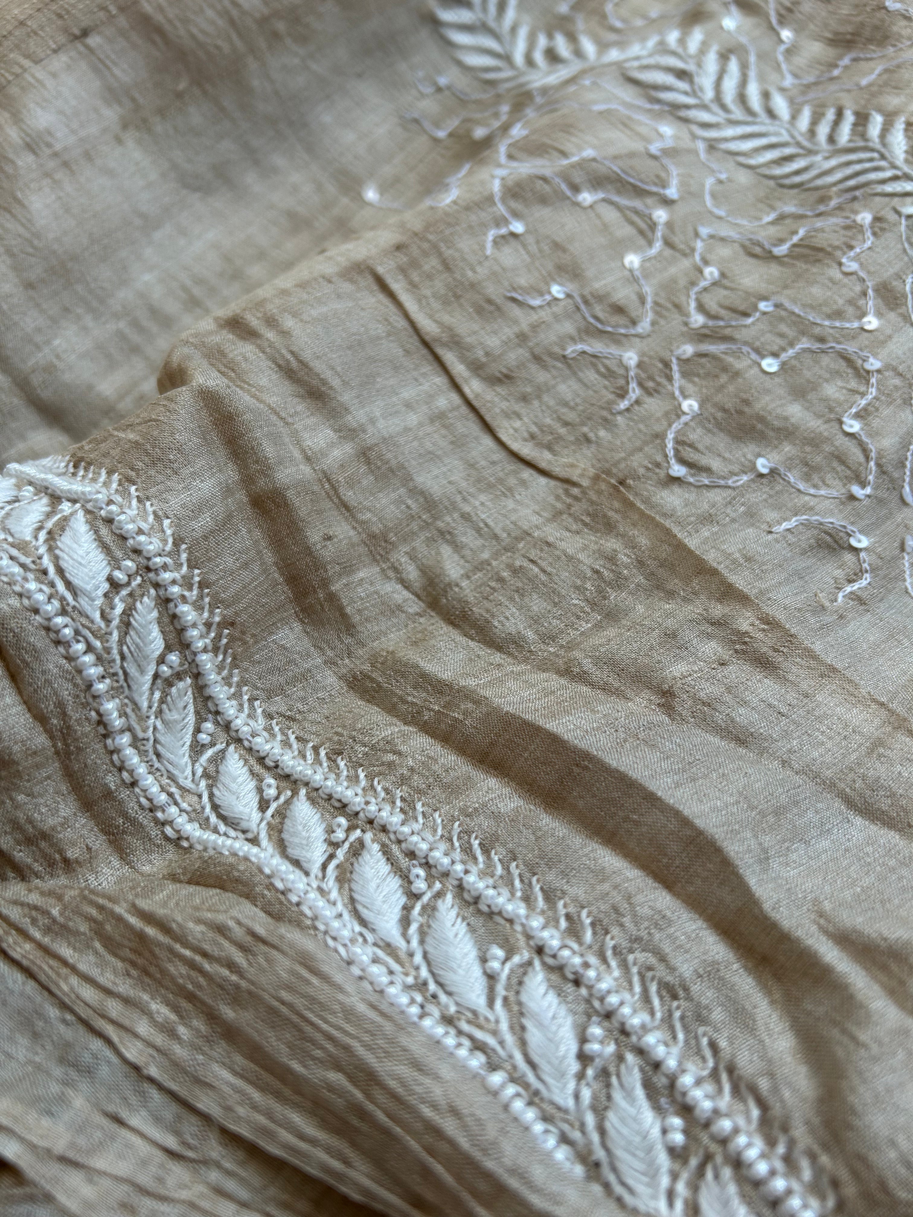 Brown Mens Munga Silk Chikankari Kurta