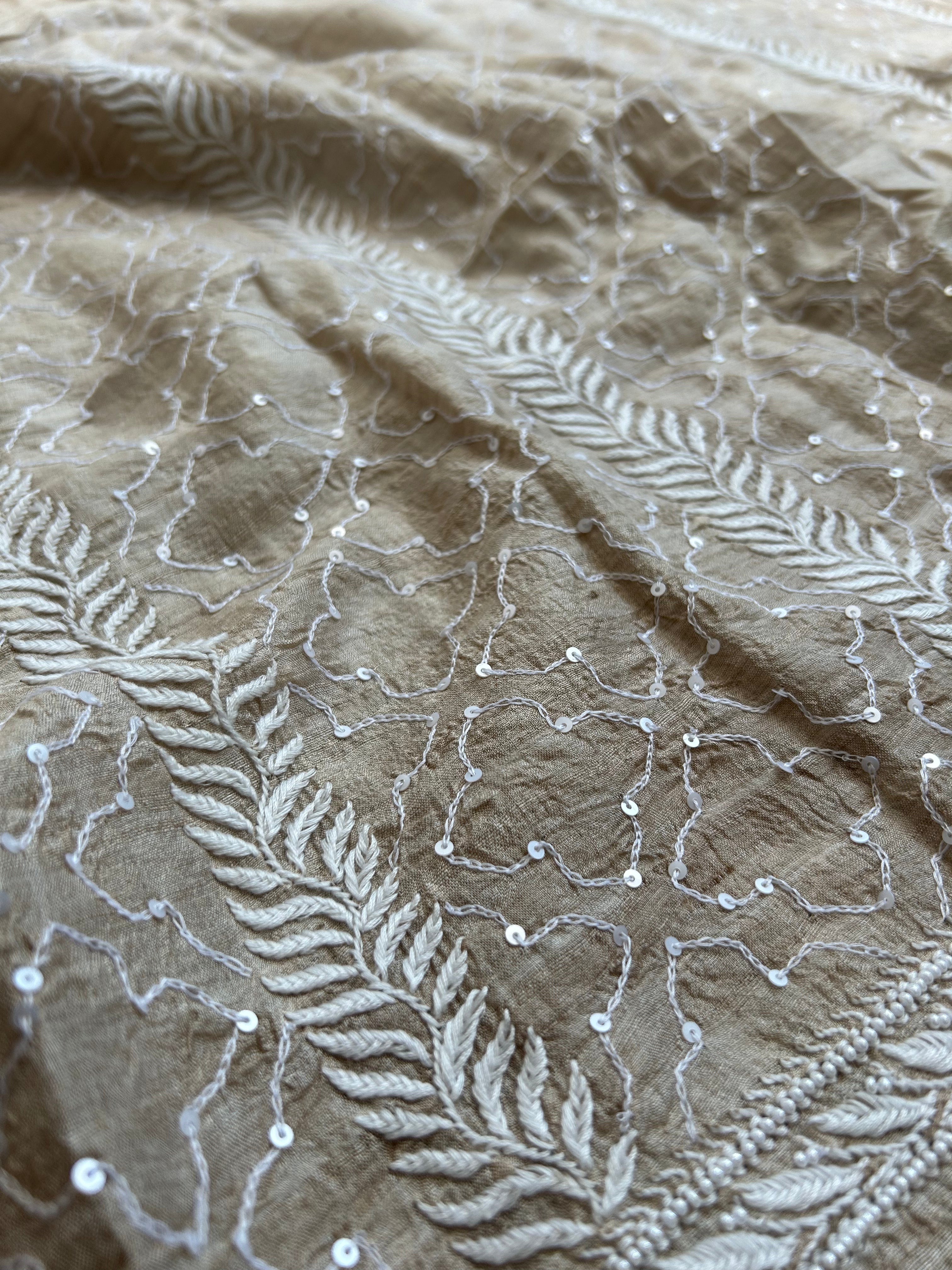 Brown Mens Munga Silk Chikankari Kurta