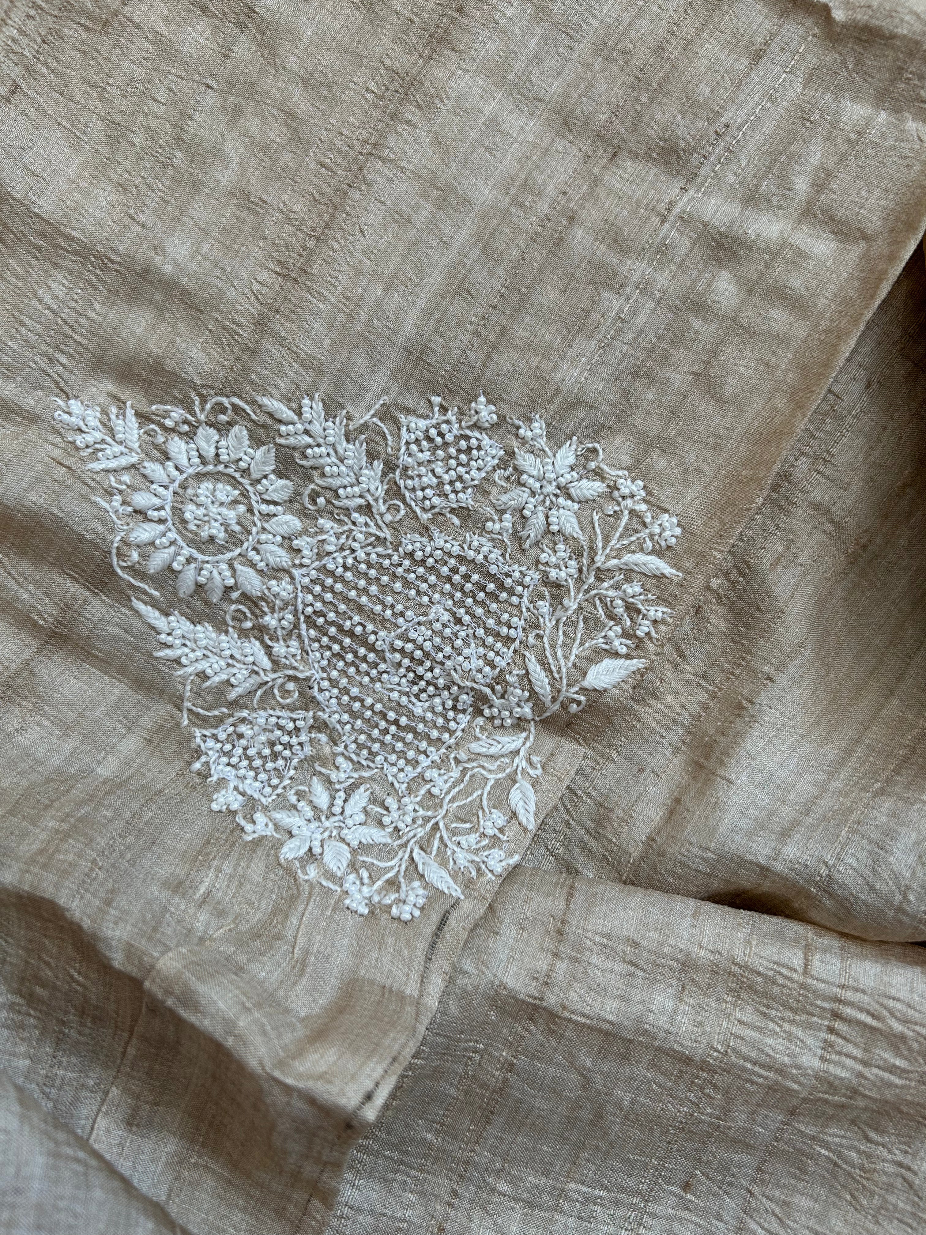 Brown Mens Munga Silk Chikankari Kurta