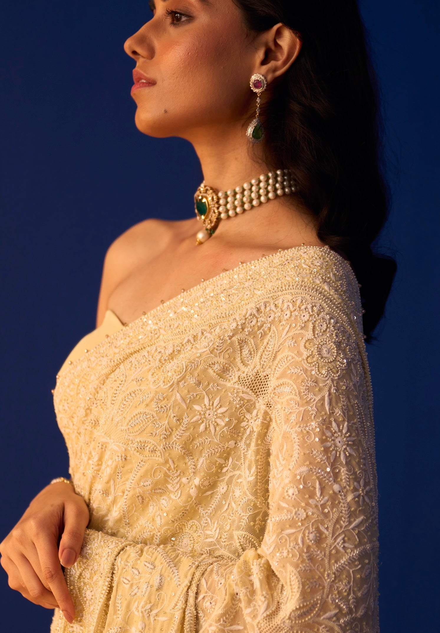Lemon Yellow Heavy Georgette Chikankari Saree