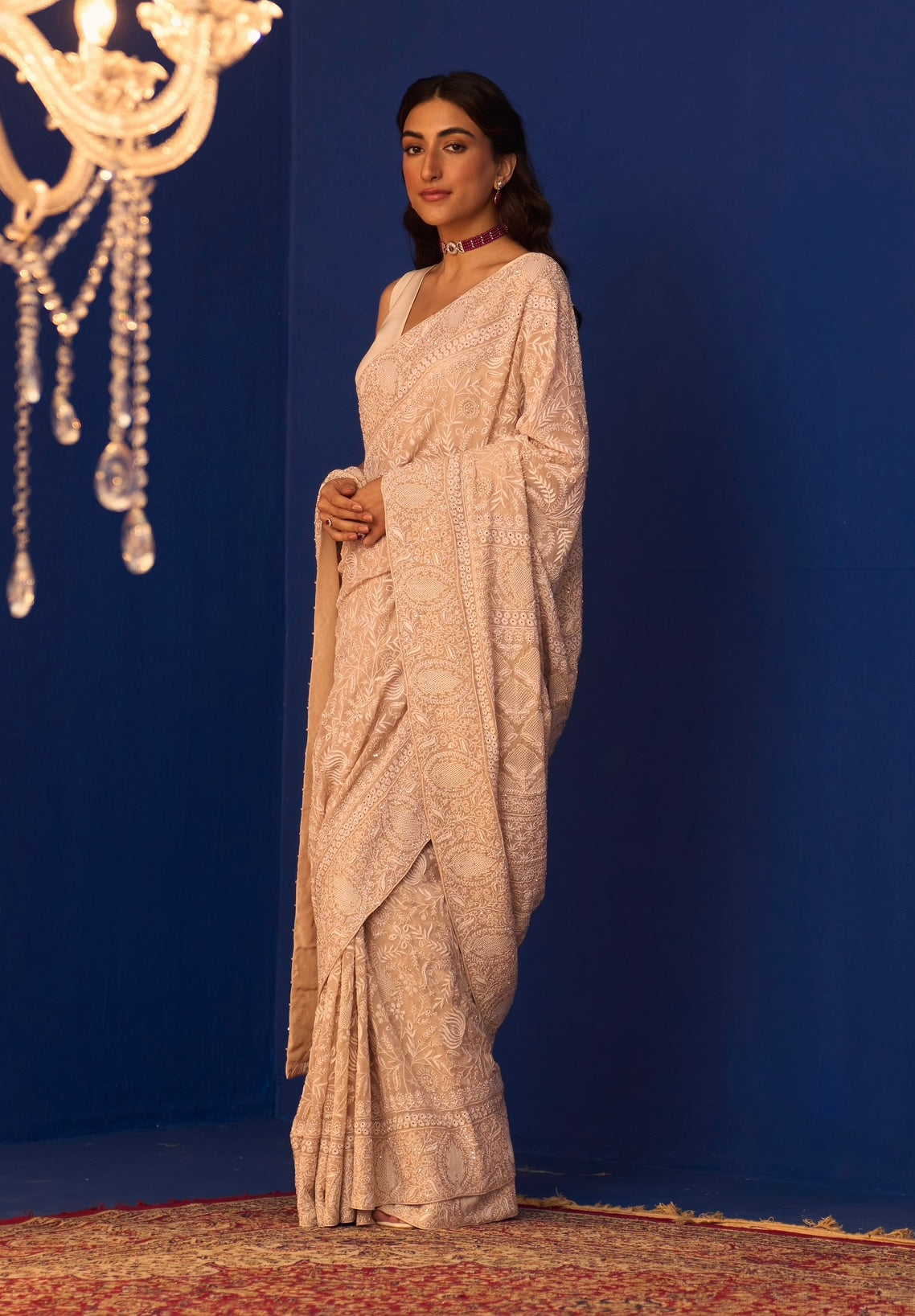 Beige Chiffon Intricate Chikankari Saree