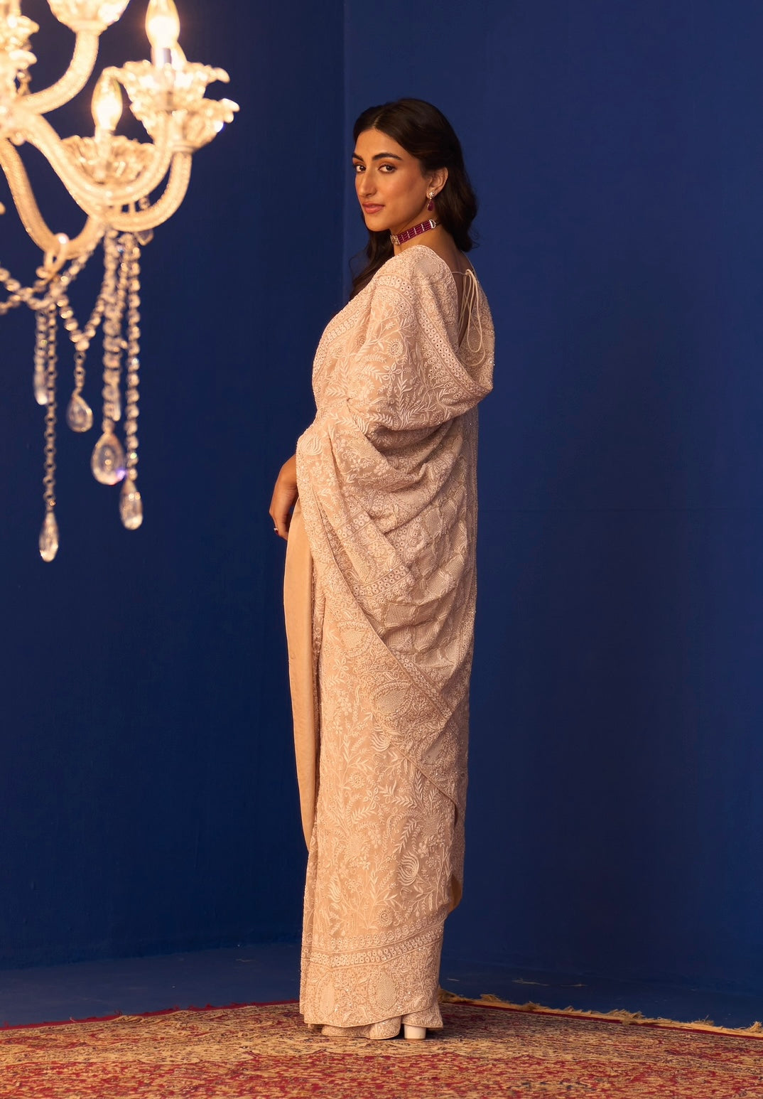 Beige Chiffon Intricate Chikankari Saree