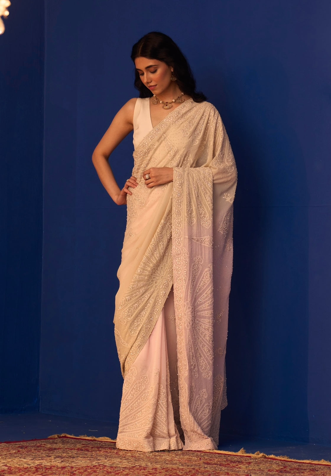 Mauve Shaded Georgette Ek-Taar Chikankari Saree