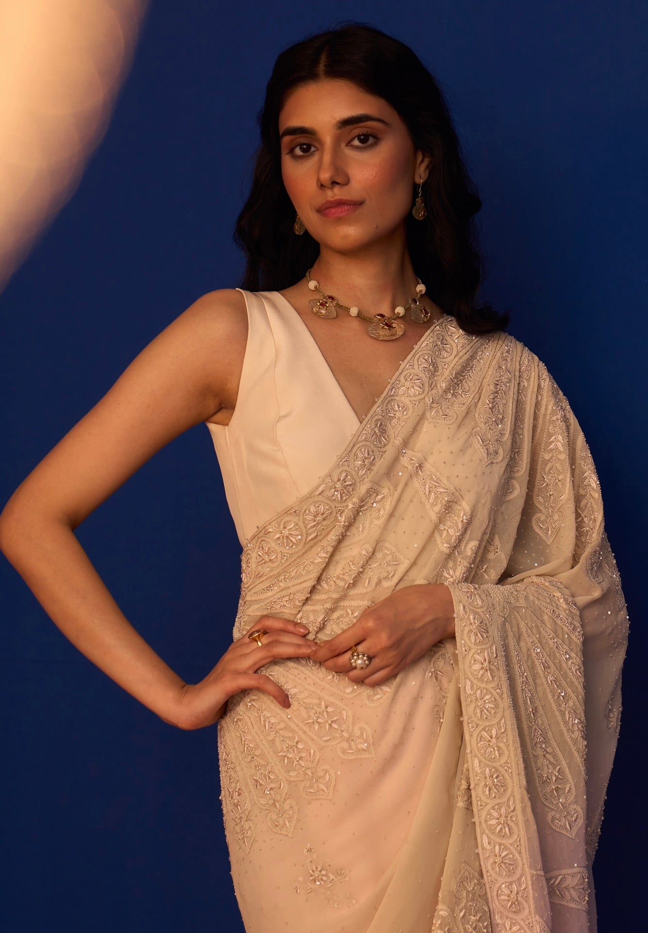 Mauve Shaded Georgette Ek-Taar Chikankari Saree