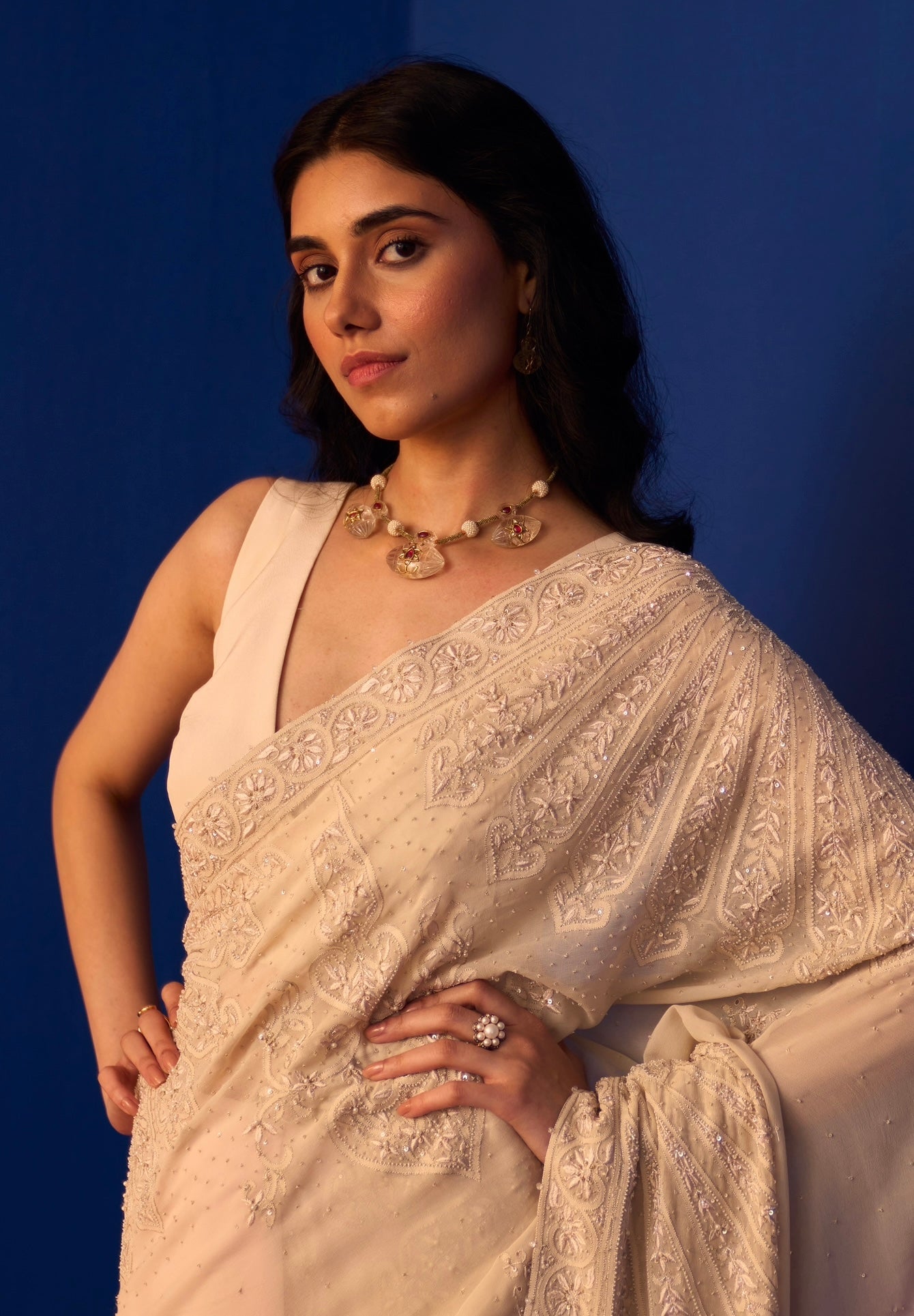 Mauve Shaded Georgette Ek-Taar Chikankari Saree