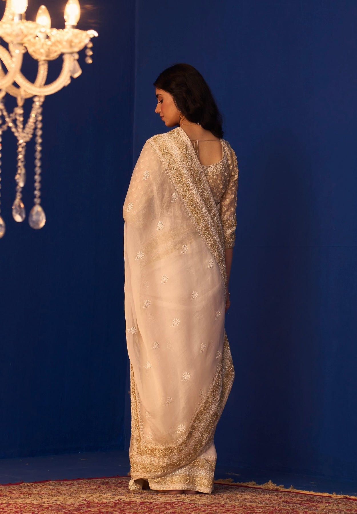 White Organza Saree with Chikankari and Zardozi
