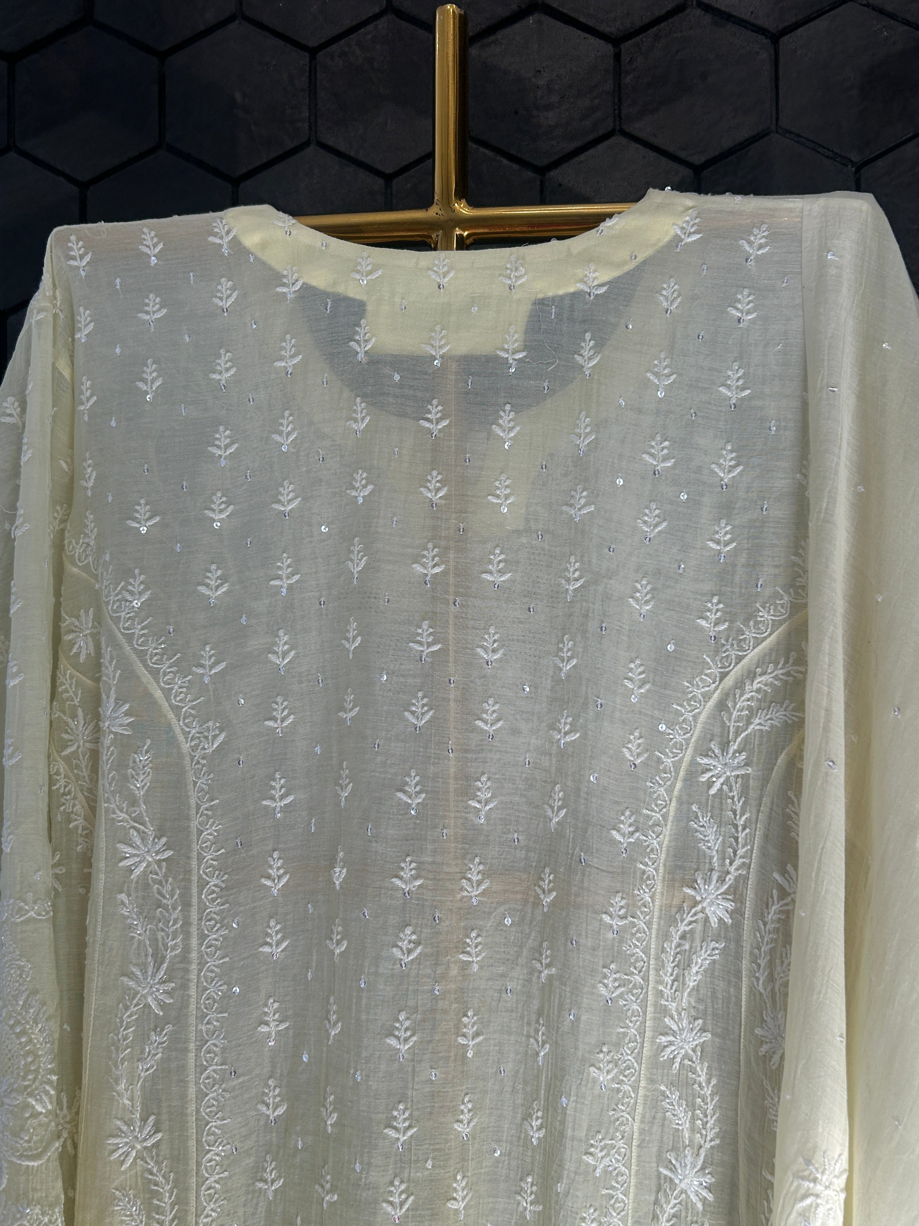 Lemon Ombre Mul Chanderi Chikankari Anarkali Set