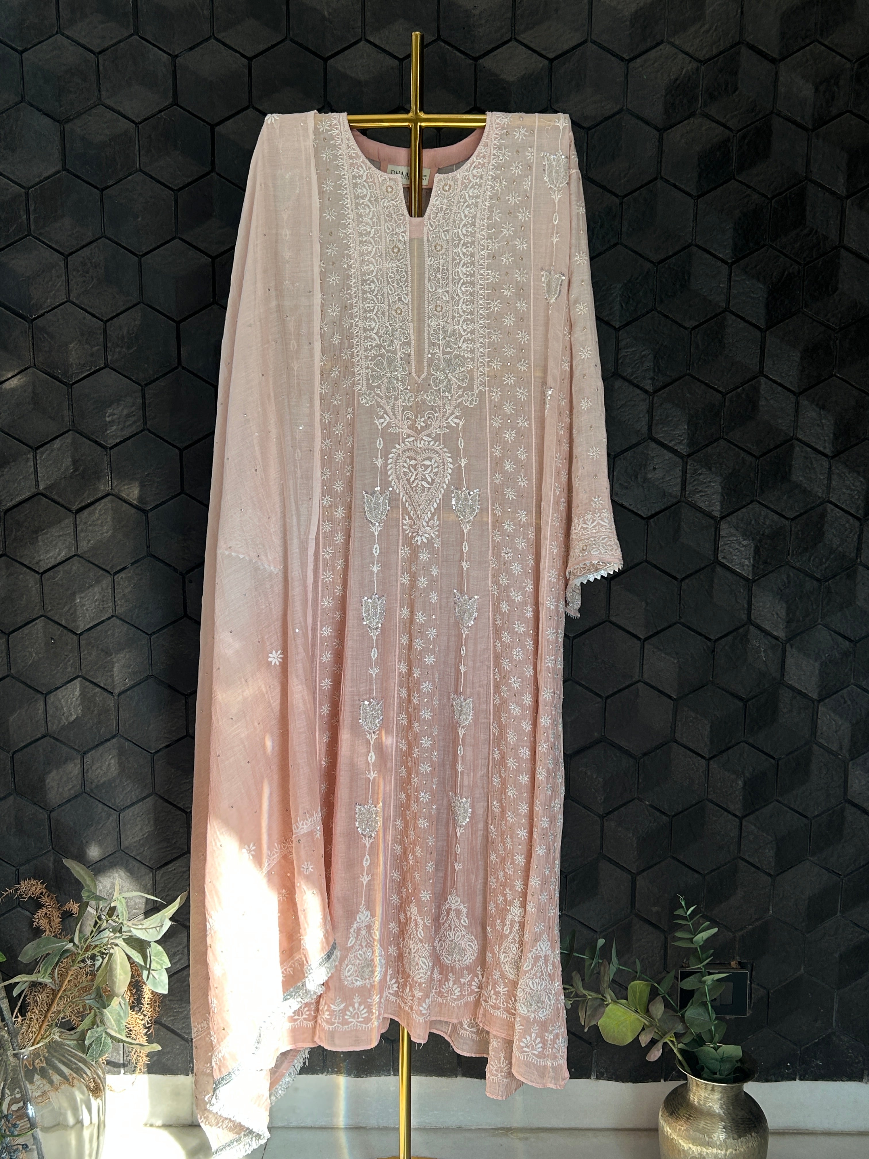 Pink Ombre Mul Chanderi Anarkali Set