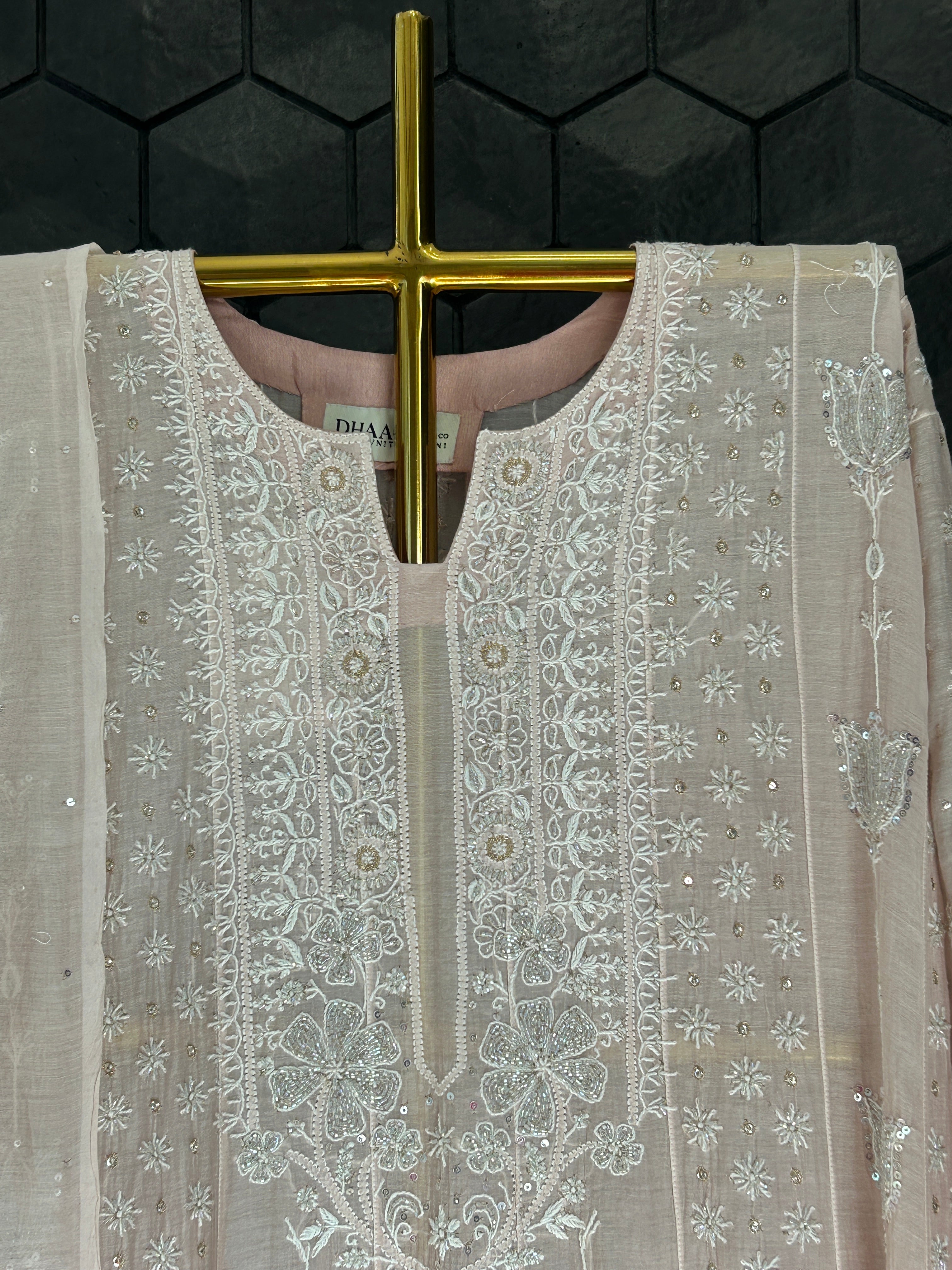 Pink Ombre Mul Chanderi Anarkali Set
