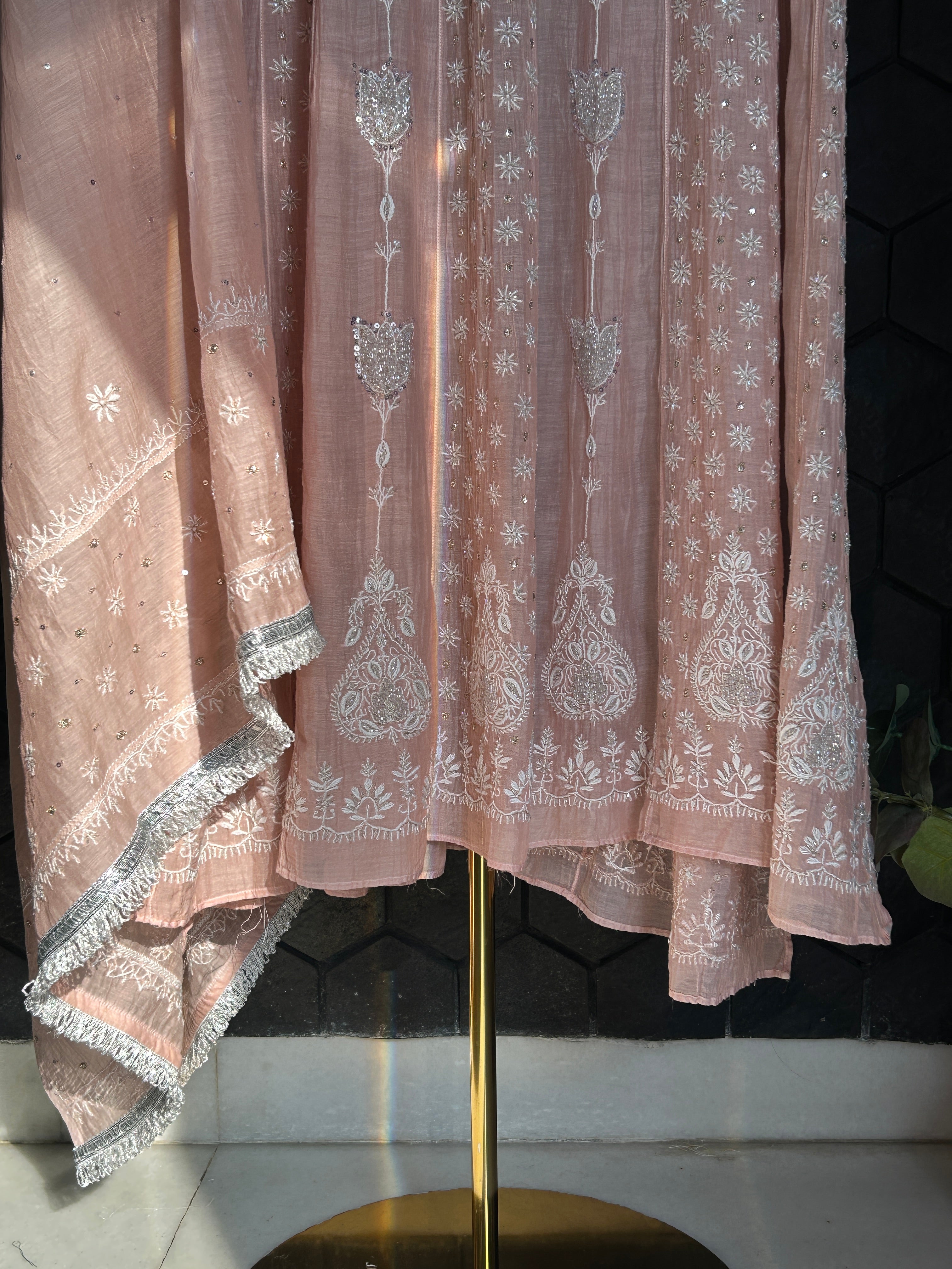 Pink Ombre Mul Chanderi Anarkali Set