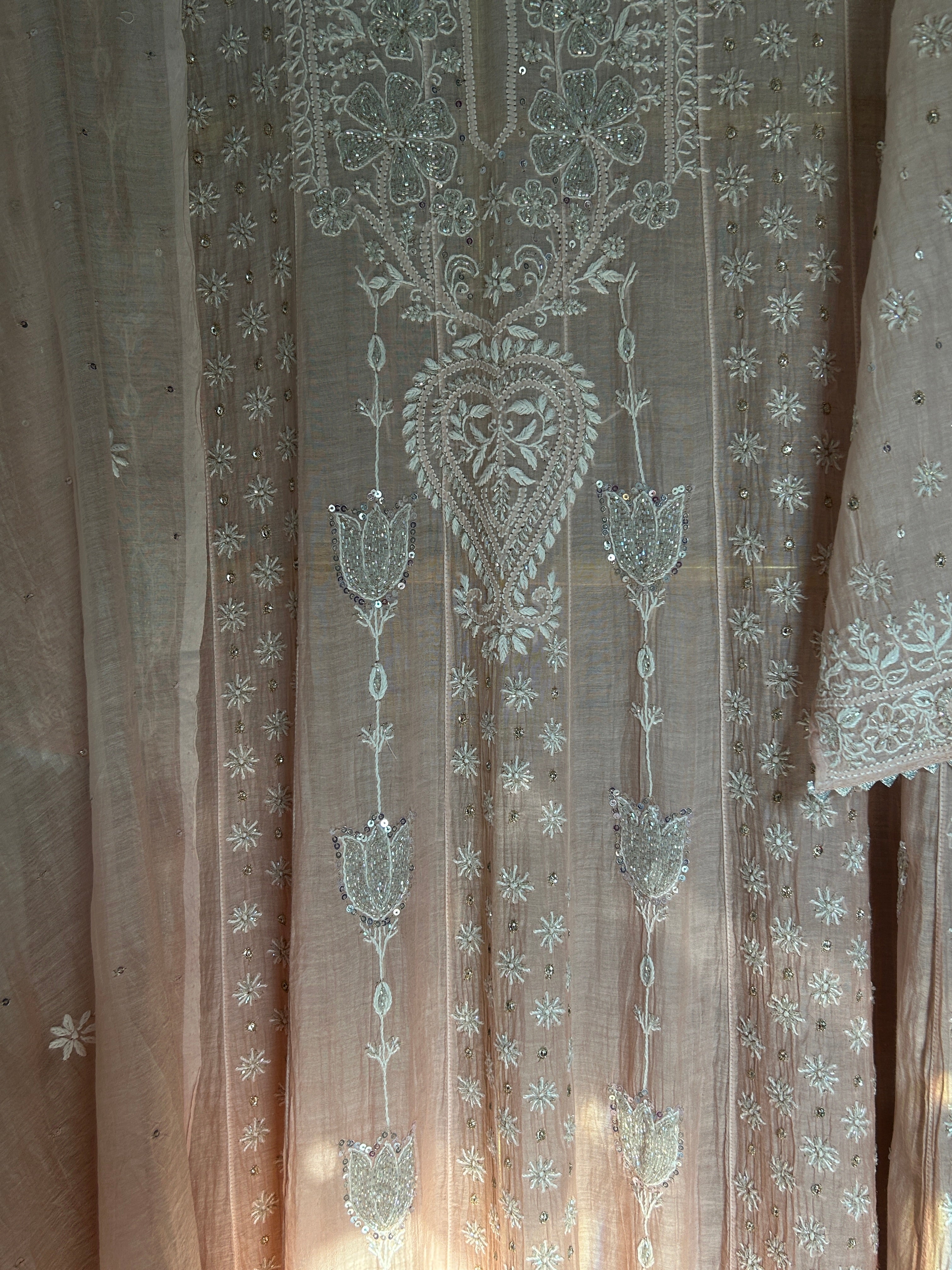 Pink Ombre Mul Chanderi Anarkali Set