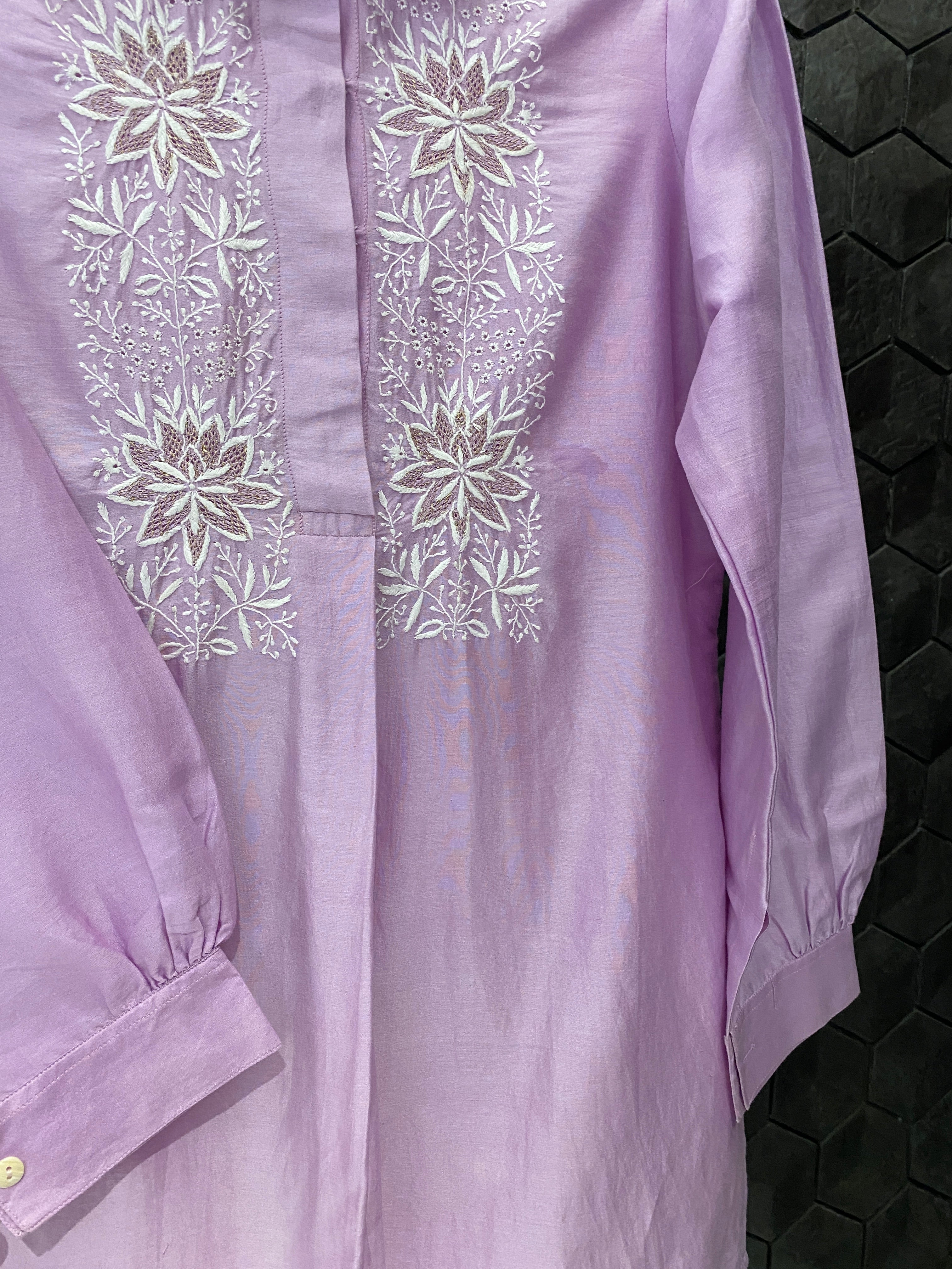 Lilac Chanderi Chikankari Collar Shirt