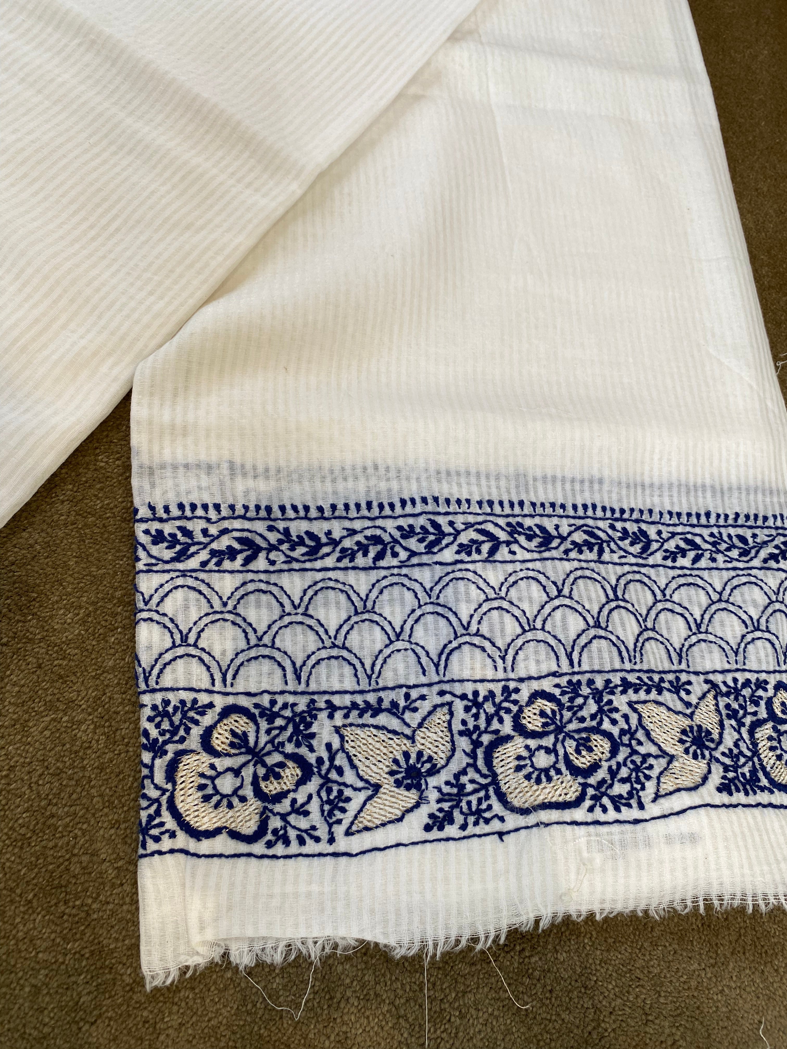 White & Blue Maheshwari Chikankari Kurta Set