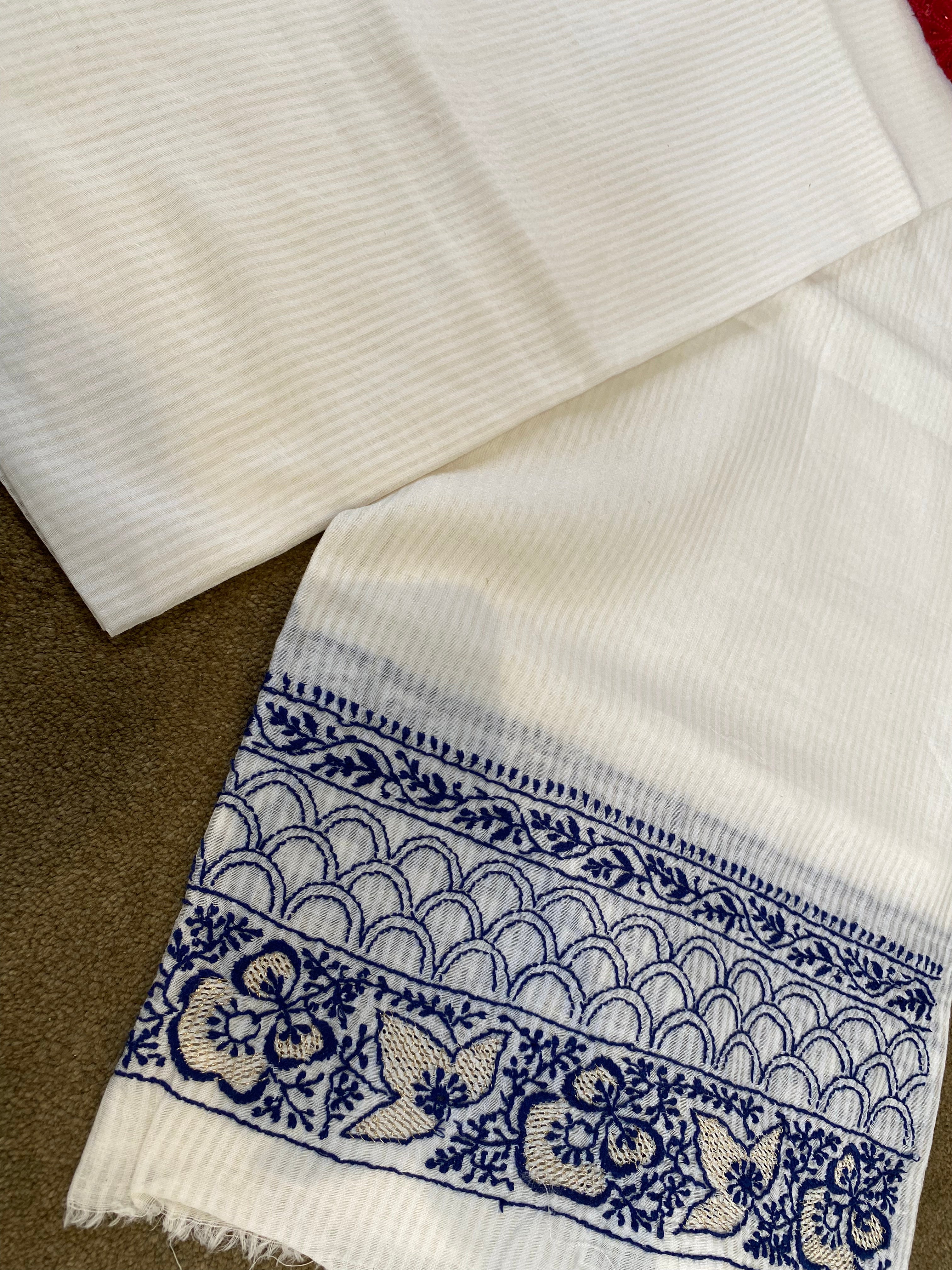 White & Blue Maheshwari Chikankari Kurta Set