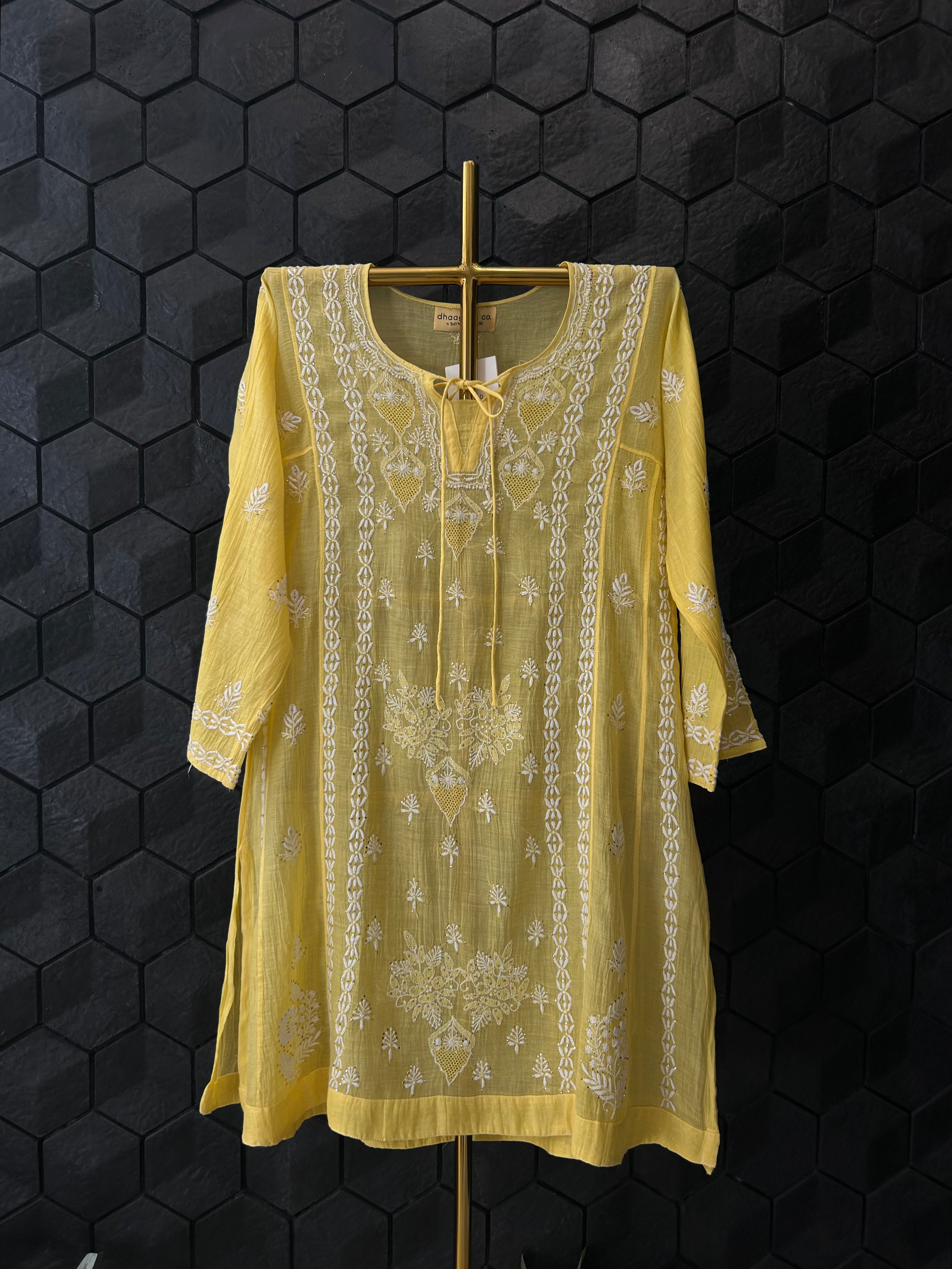 Yellow Mul Chanderi Chikankari Mukaish Co-ord sets