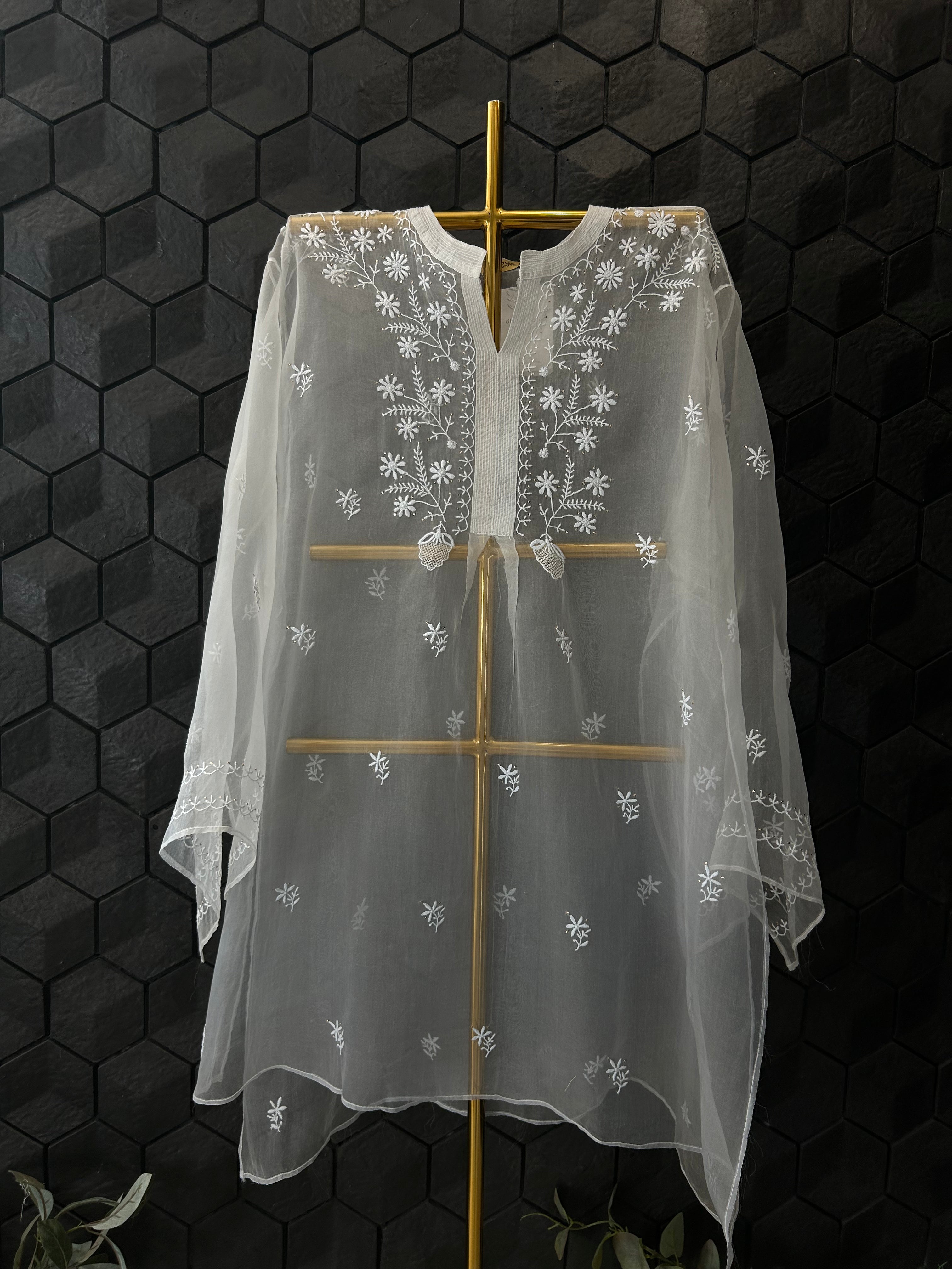 Sky Blue Organza Chikankari Shirt
