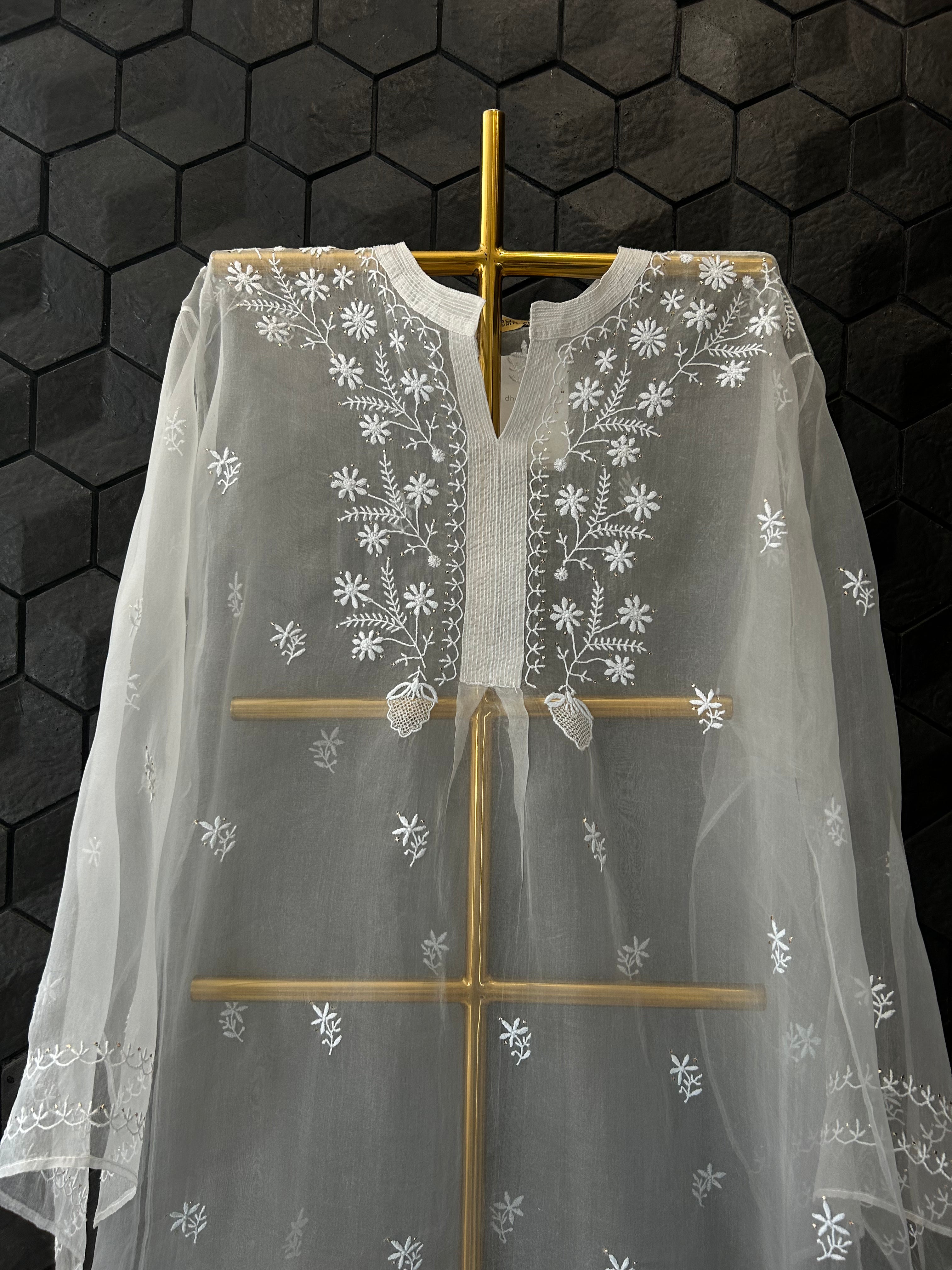 Sky Blue Organza Chikankari Shirt