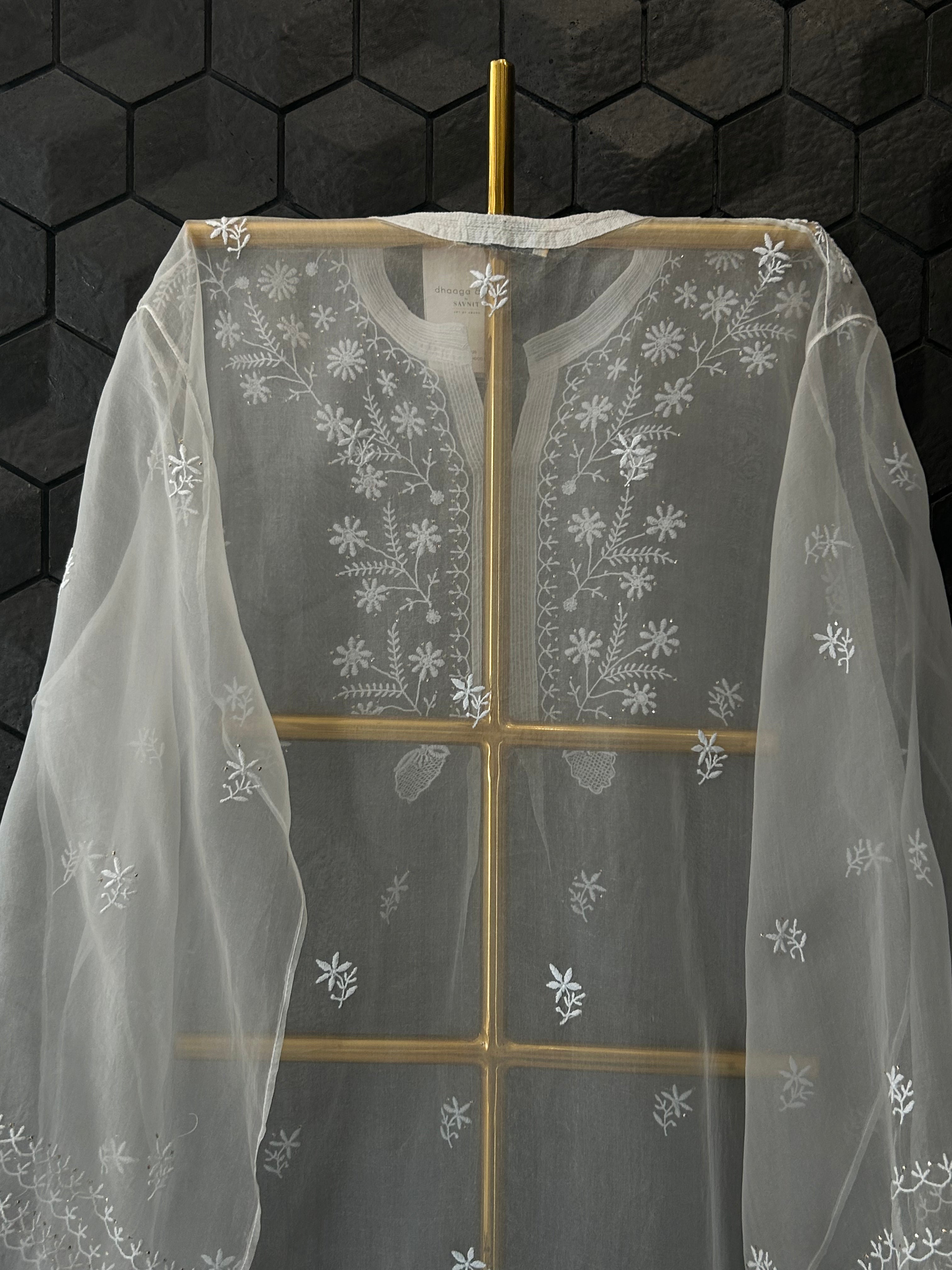 Sky Blue Organza Chikankari Shirt