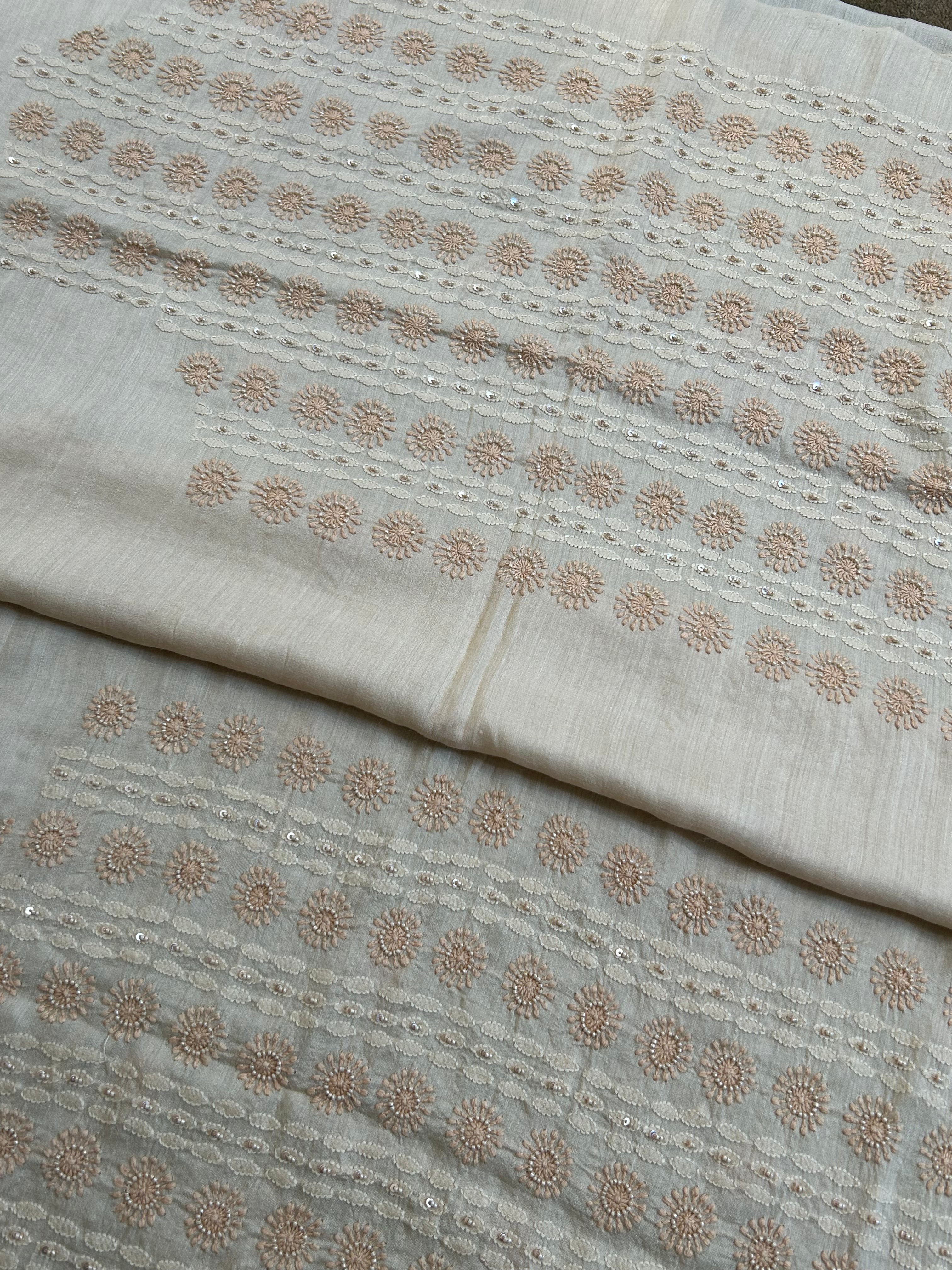 Mens Beige Munga Silk Chikankari Sadri
