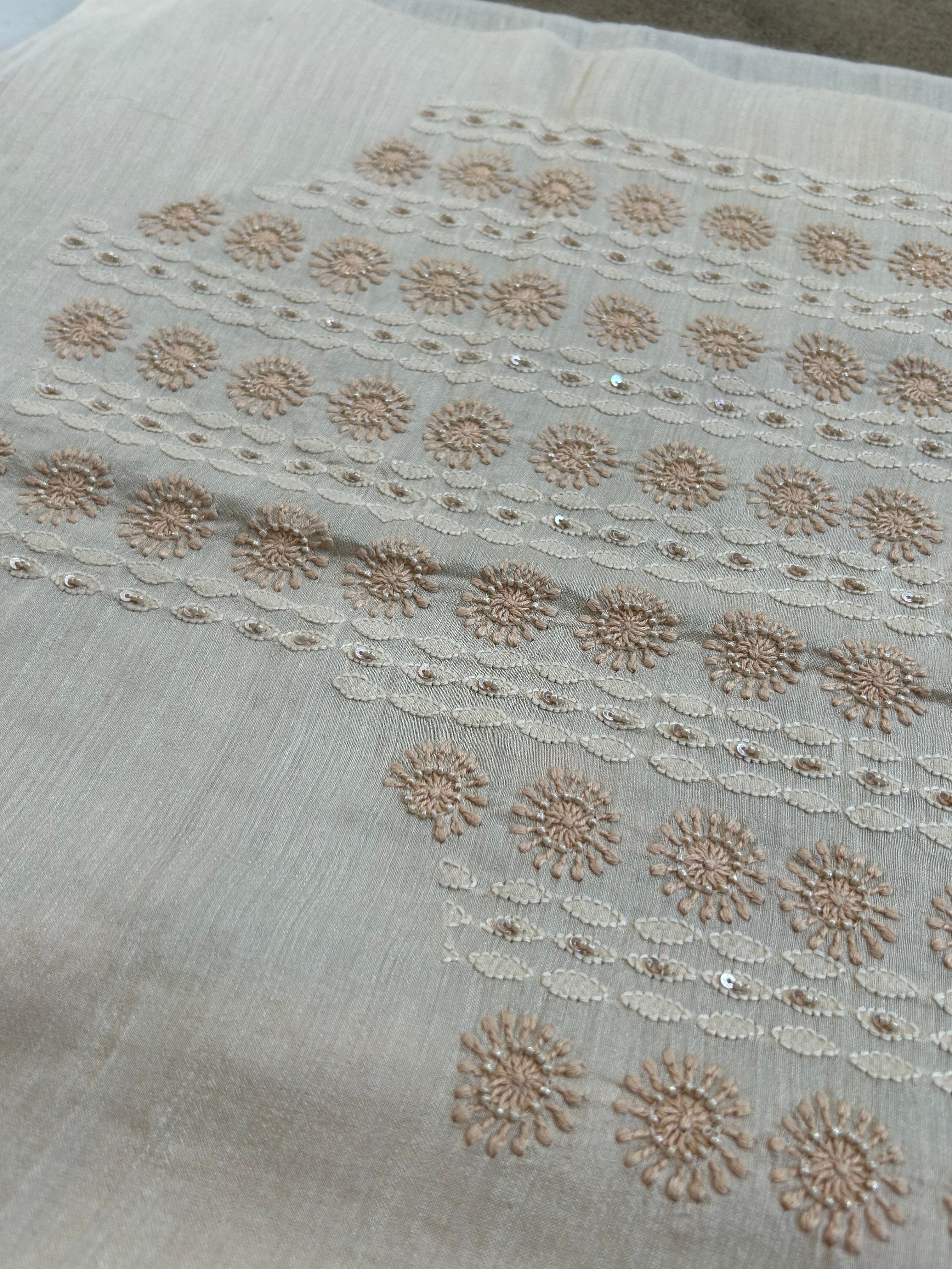 Mens Beige Munga Silk Chikankari Sadri