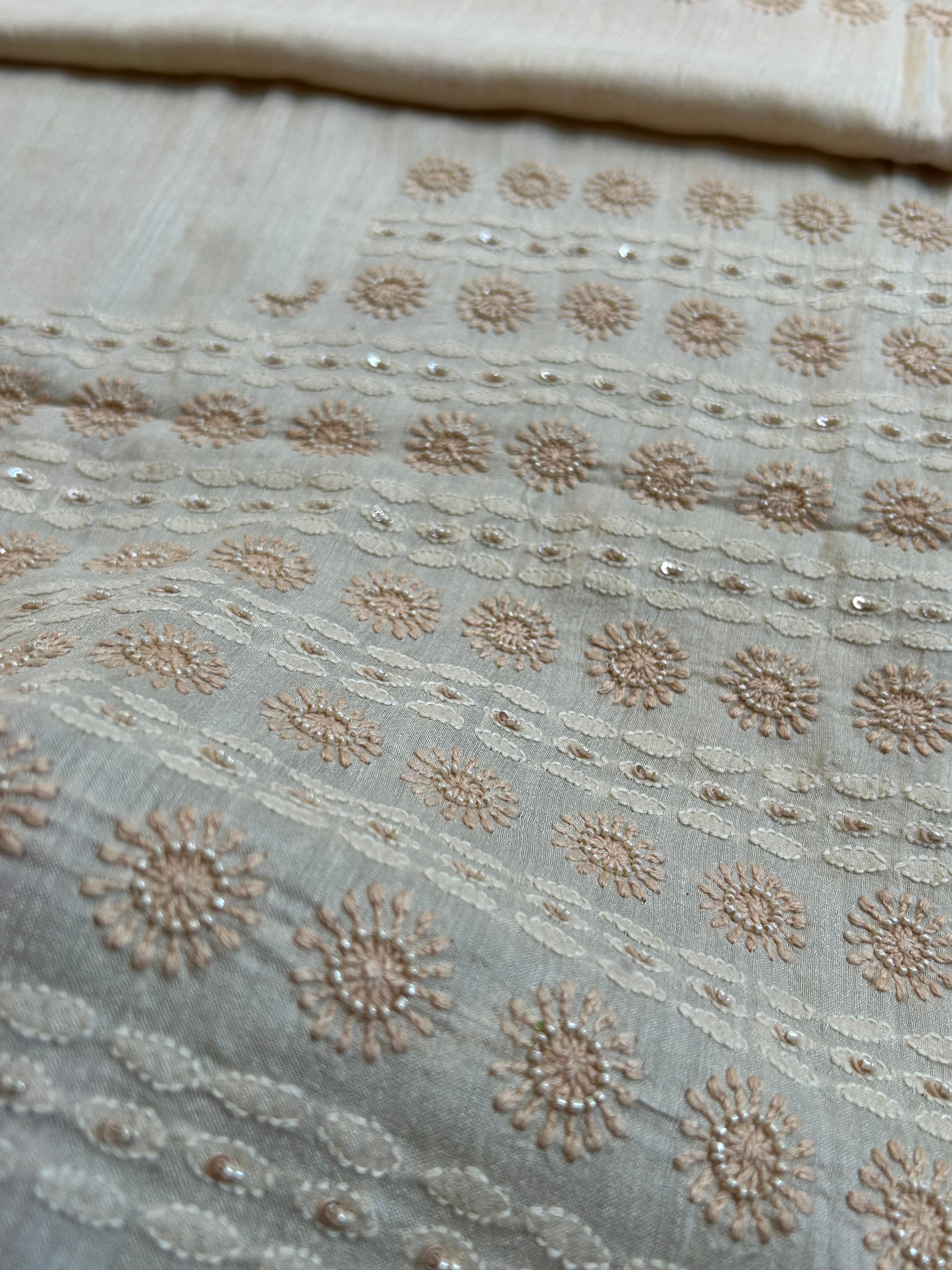 Mens Beige Munga Silk Chikankari Sadri