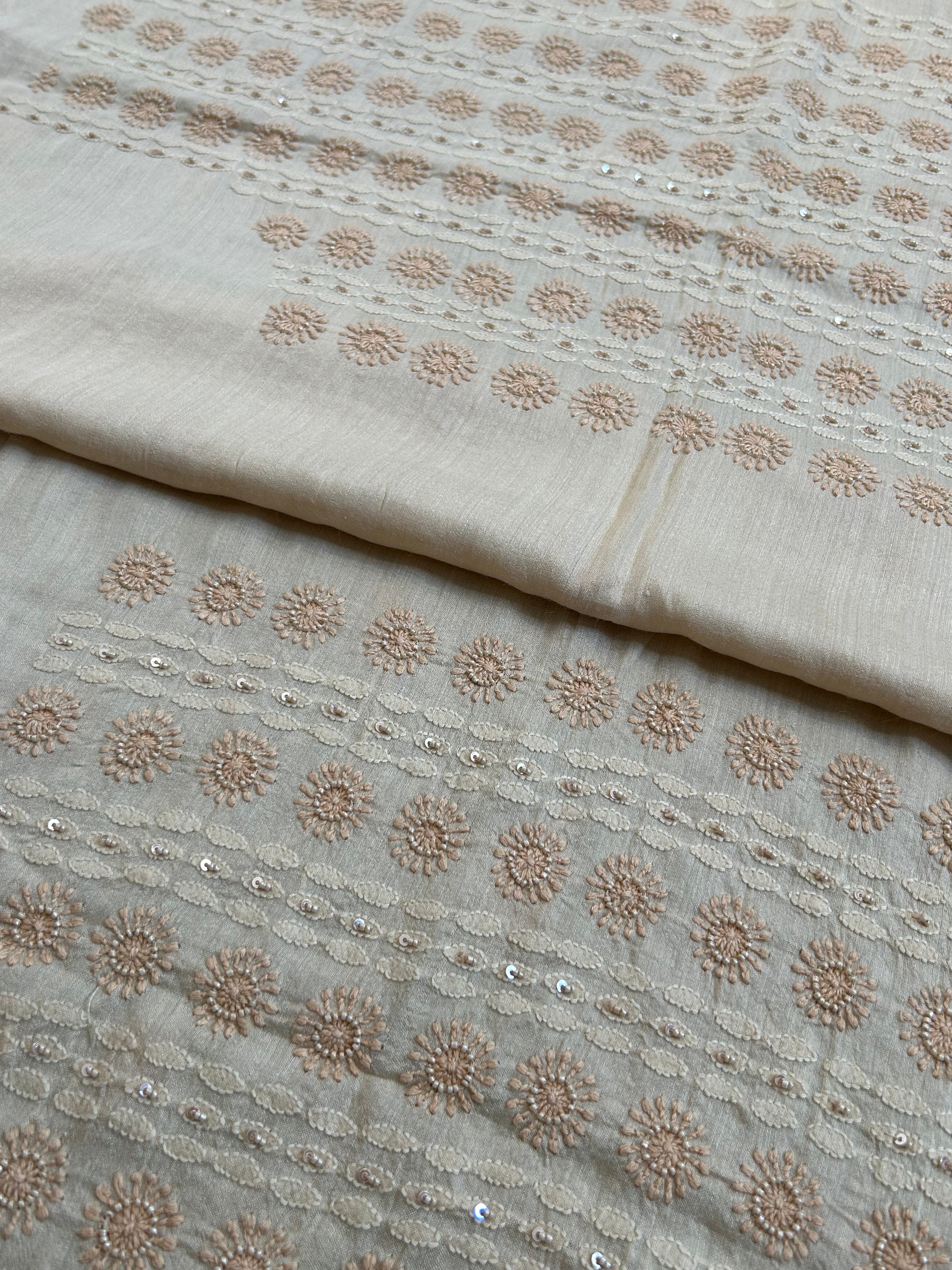 Mens Beige Munga Silk Chikankari Sadri