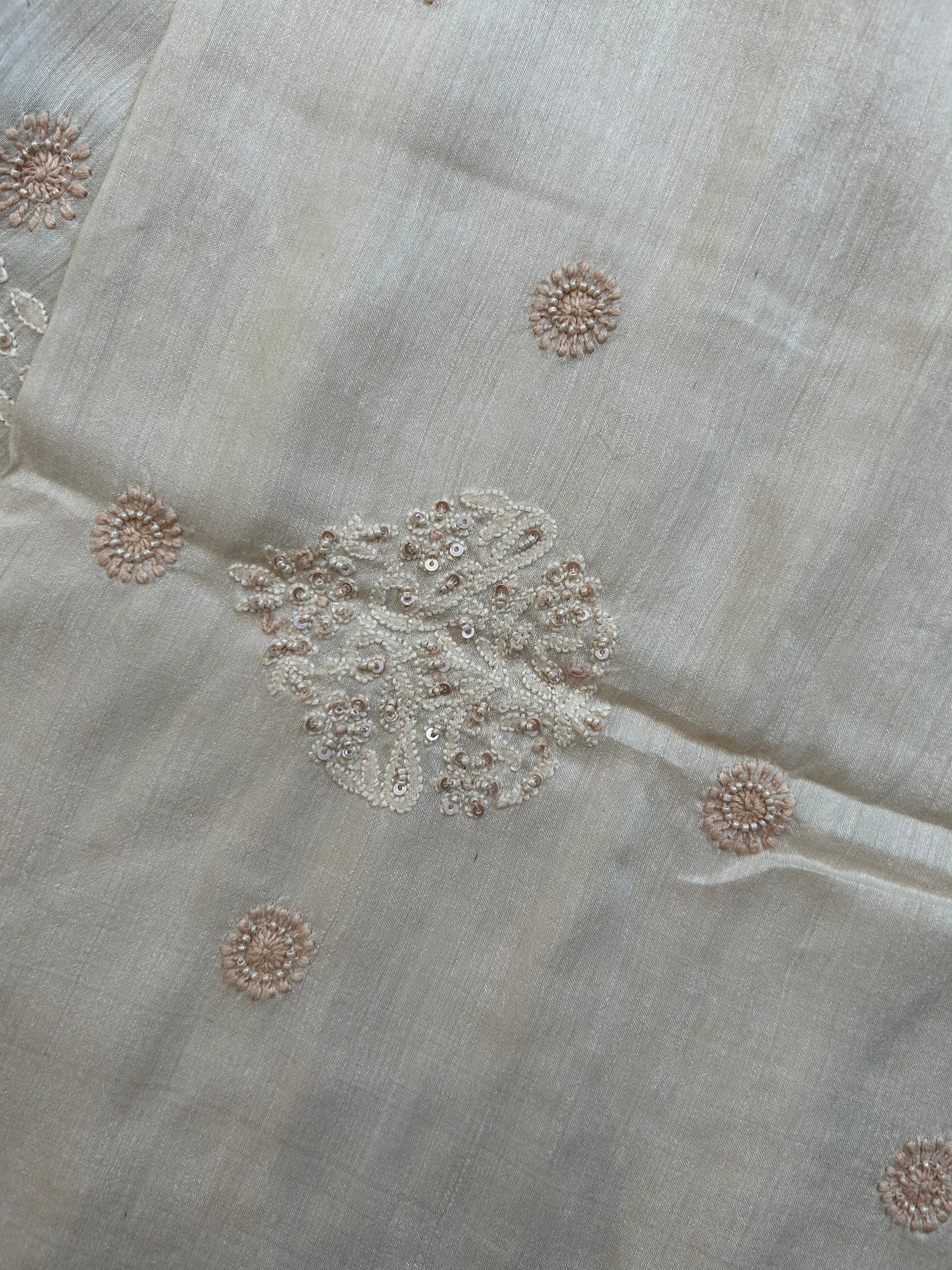Mens Beige Munga Silk Chikankari Sadri