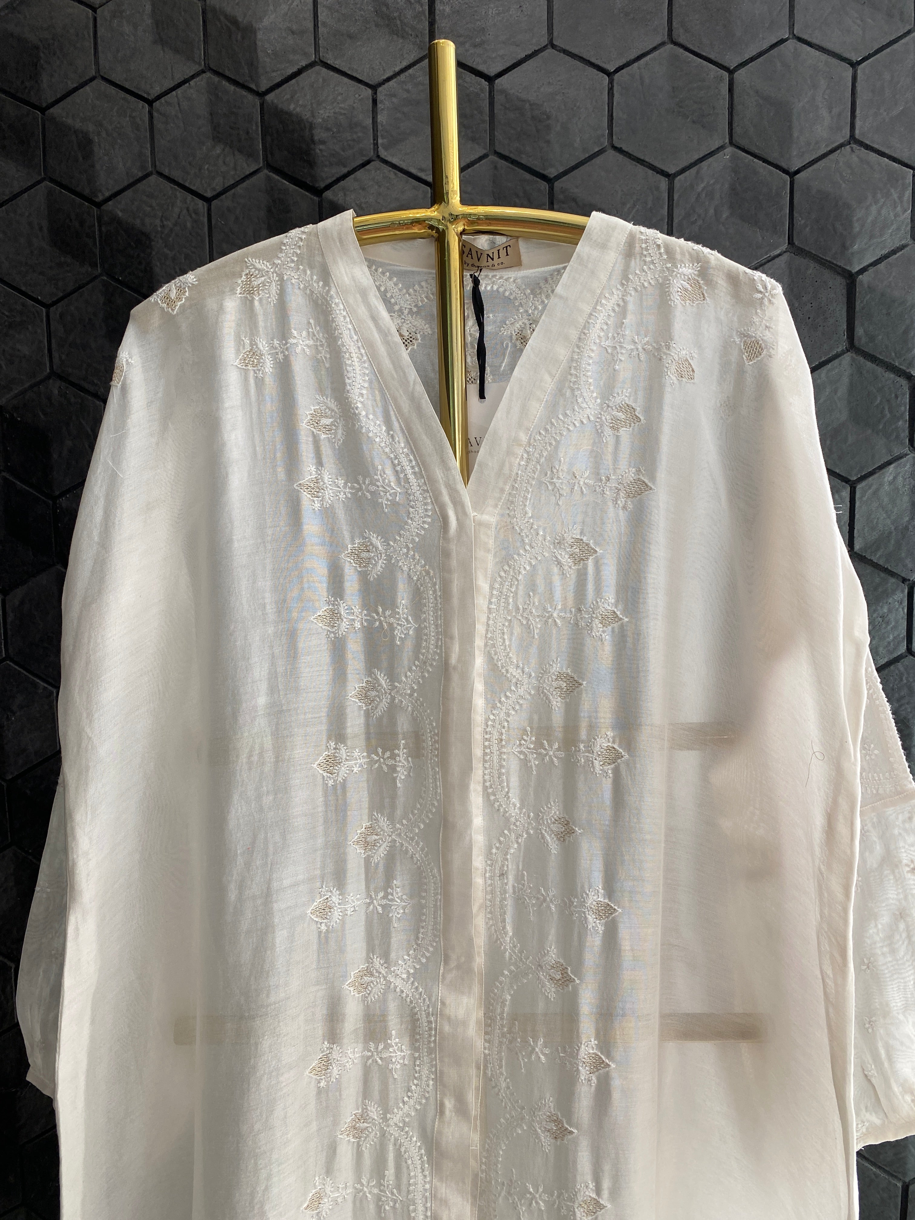 White Chanderi Chikankari Kurta