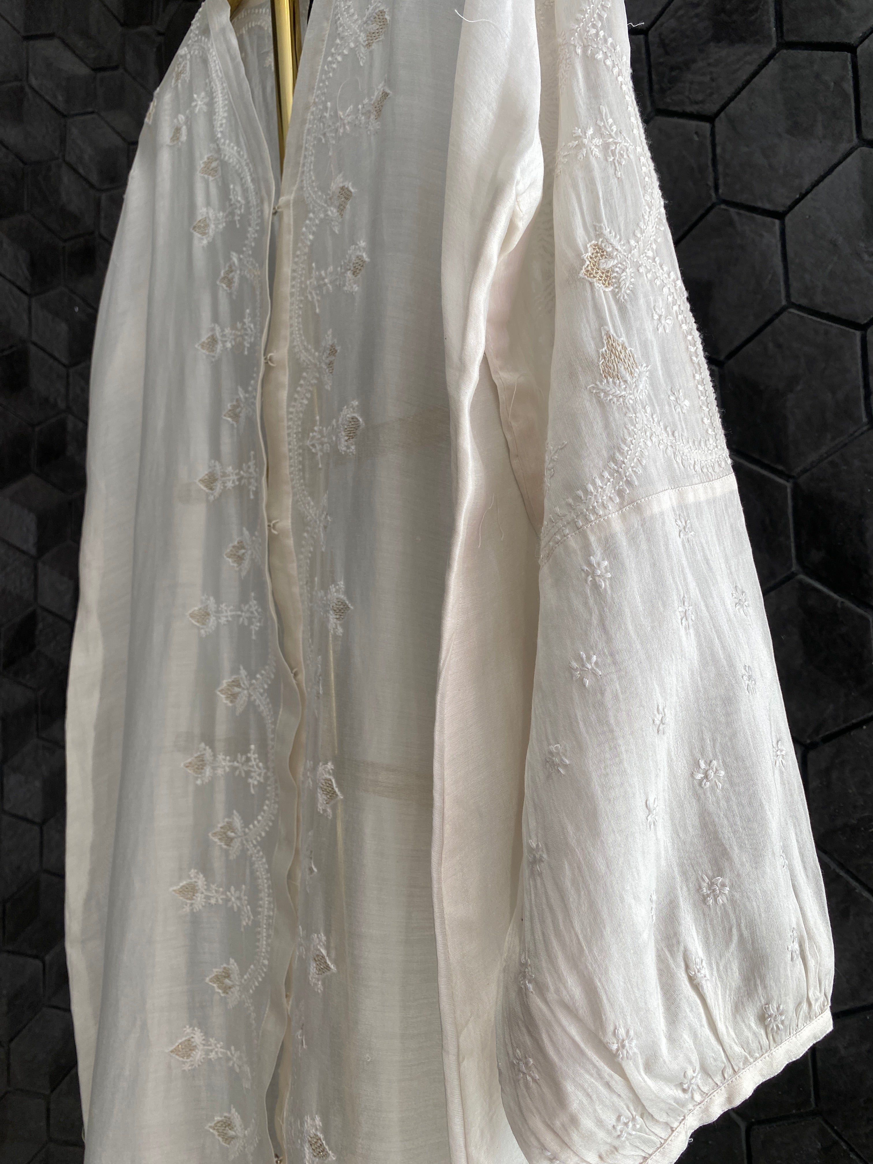 White Chanderi Chikankari Kurta