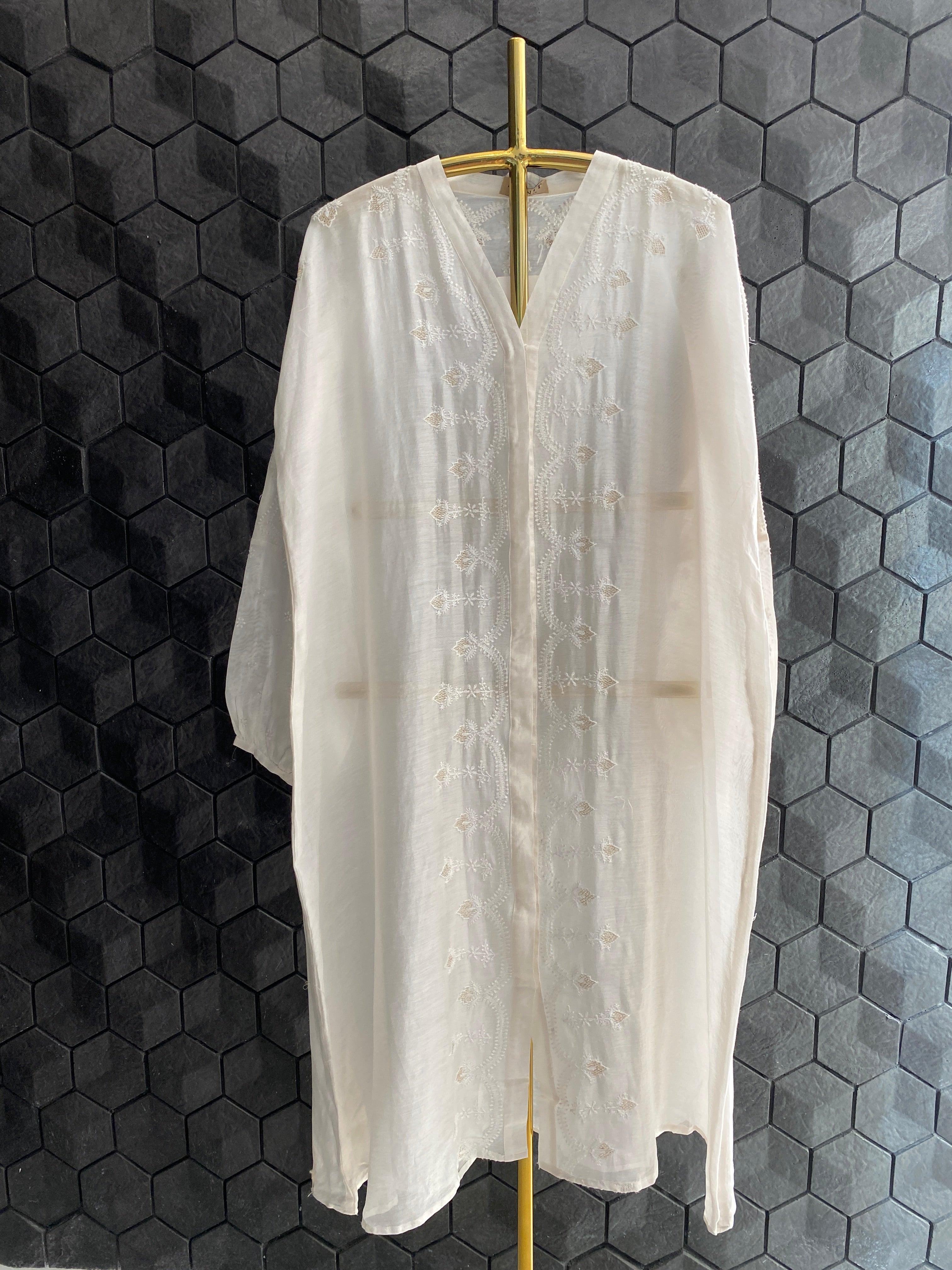 White Chanderi Chikankari Kurta