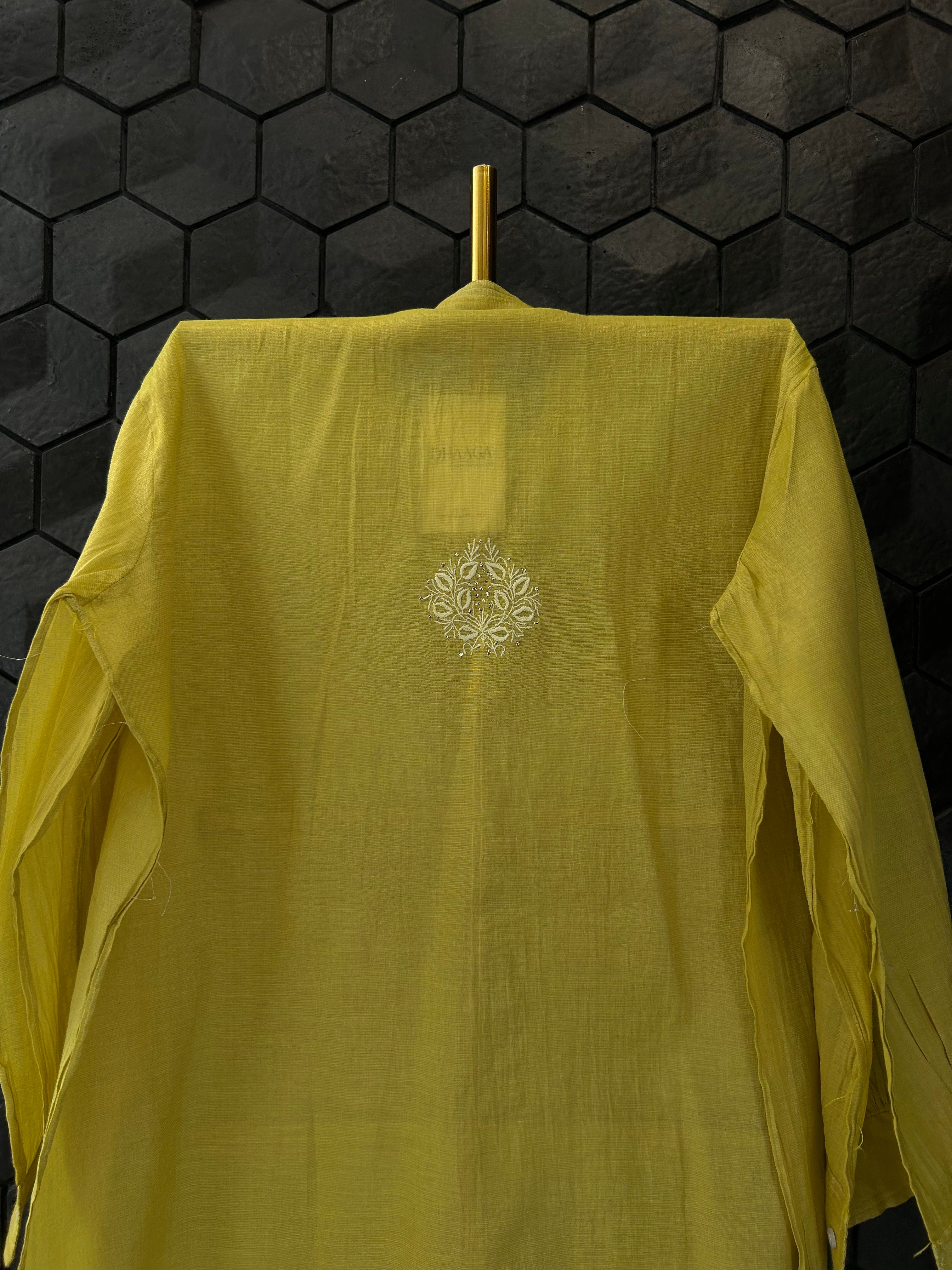 Lime Green Tissue Chikankari Mukaish Shirt