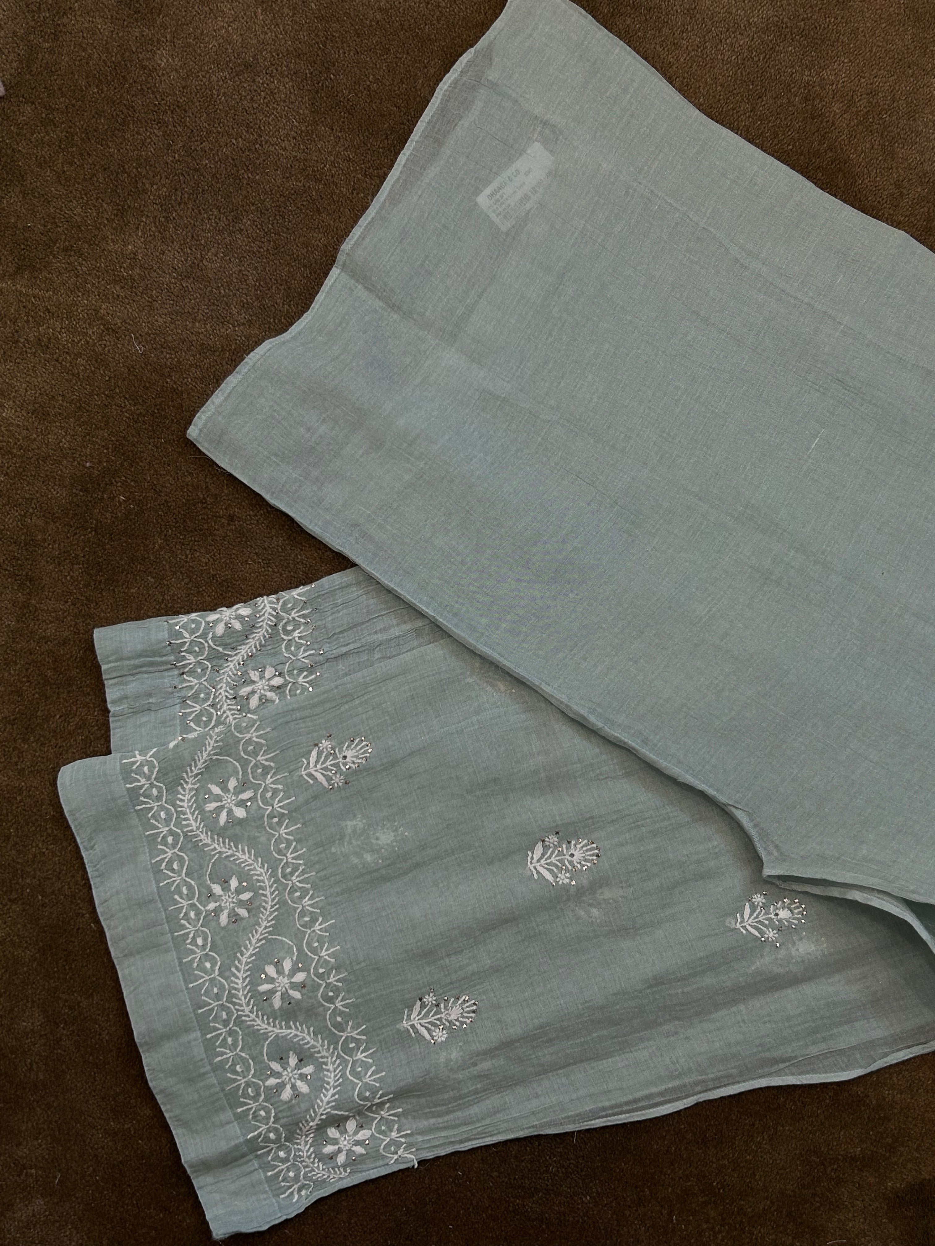Sea Green Silver Tissue Mukaish Chikankari Co-ord sets