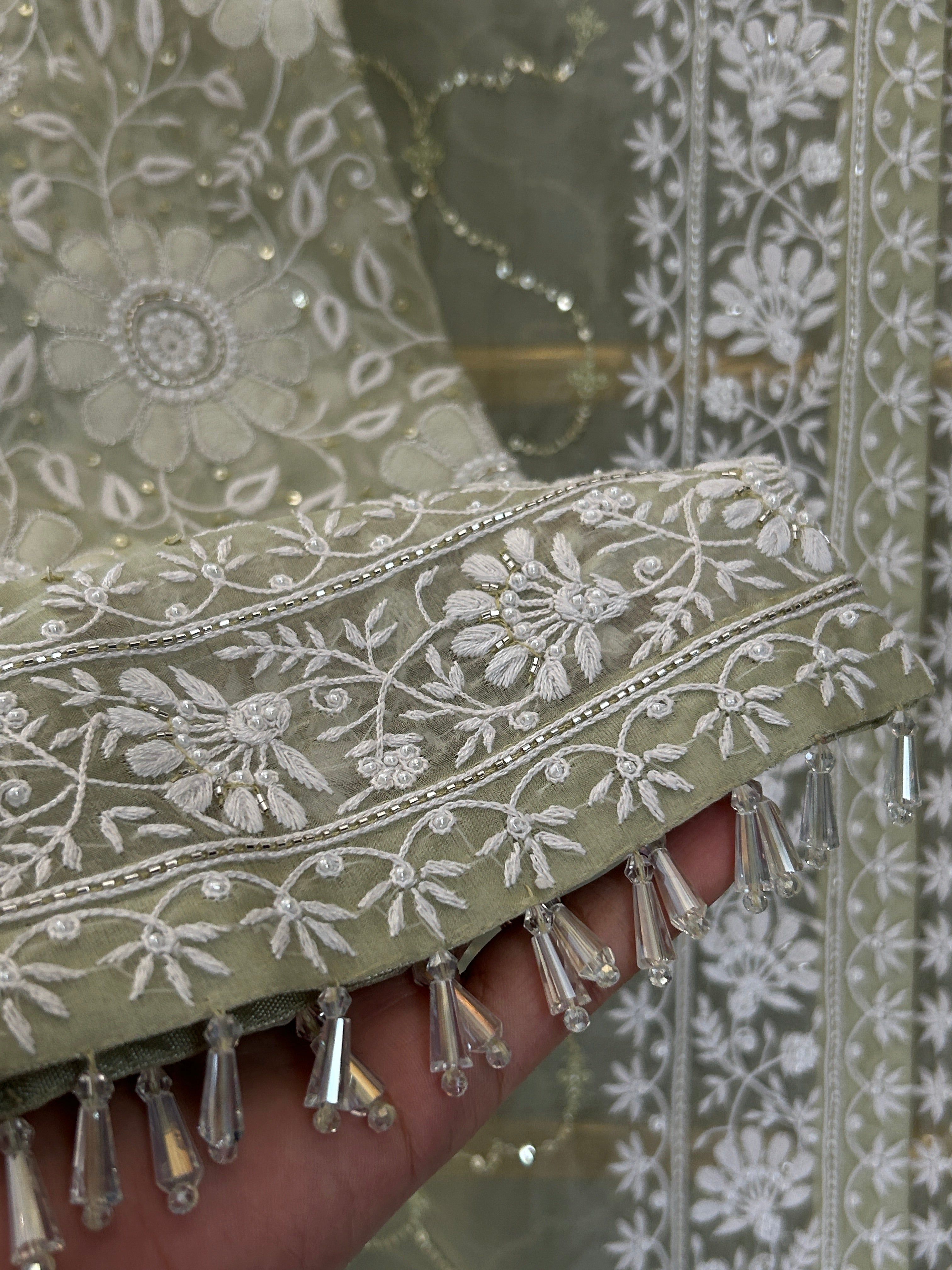 Green Organza Chikankari Co-ord sets