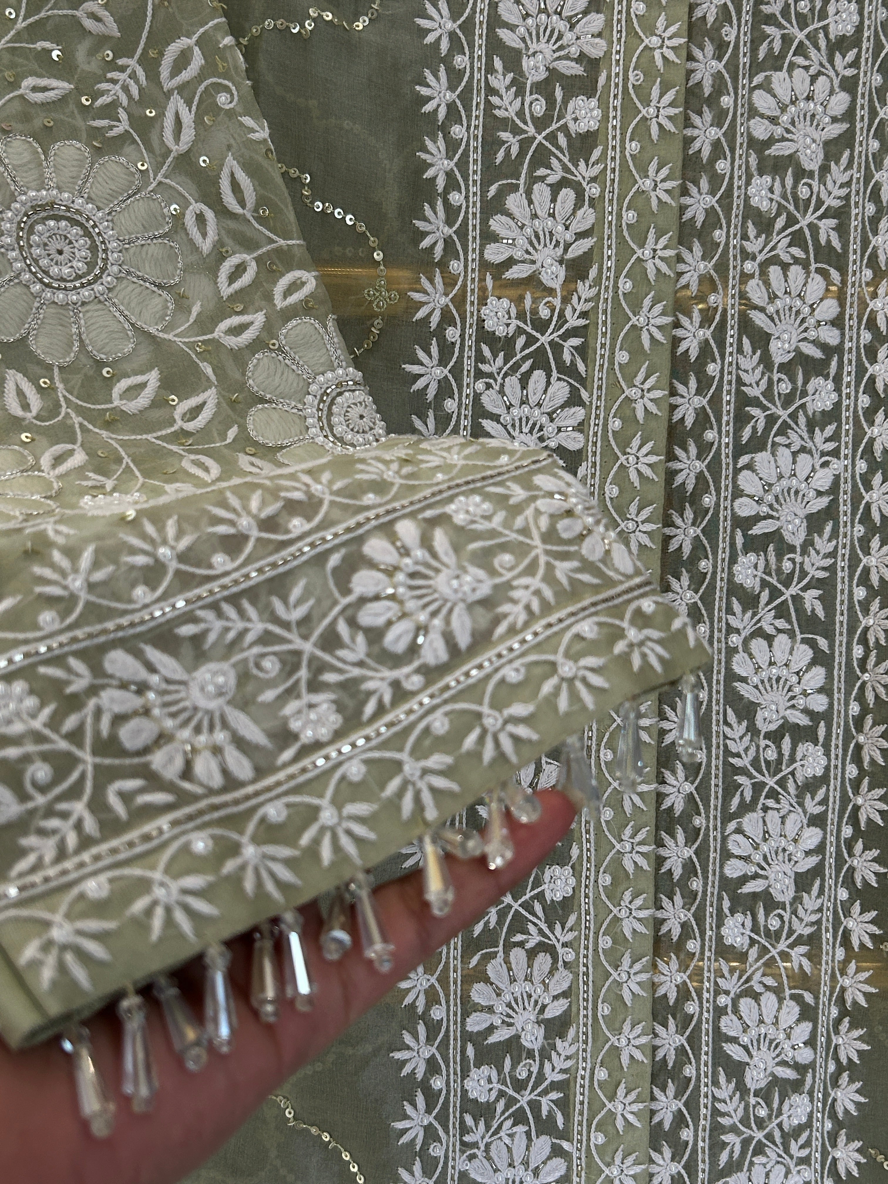 Green Organza Chikankari Co-ord sets
