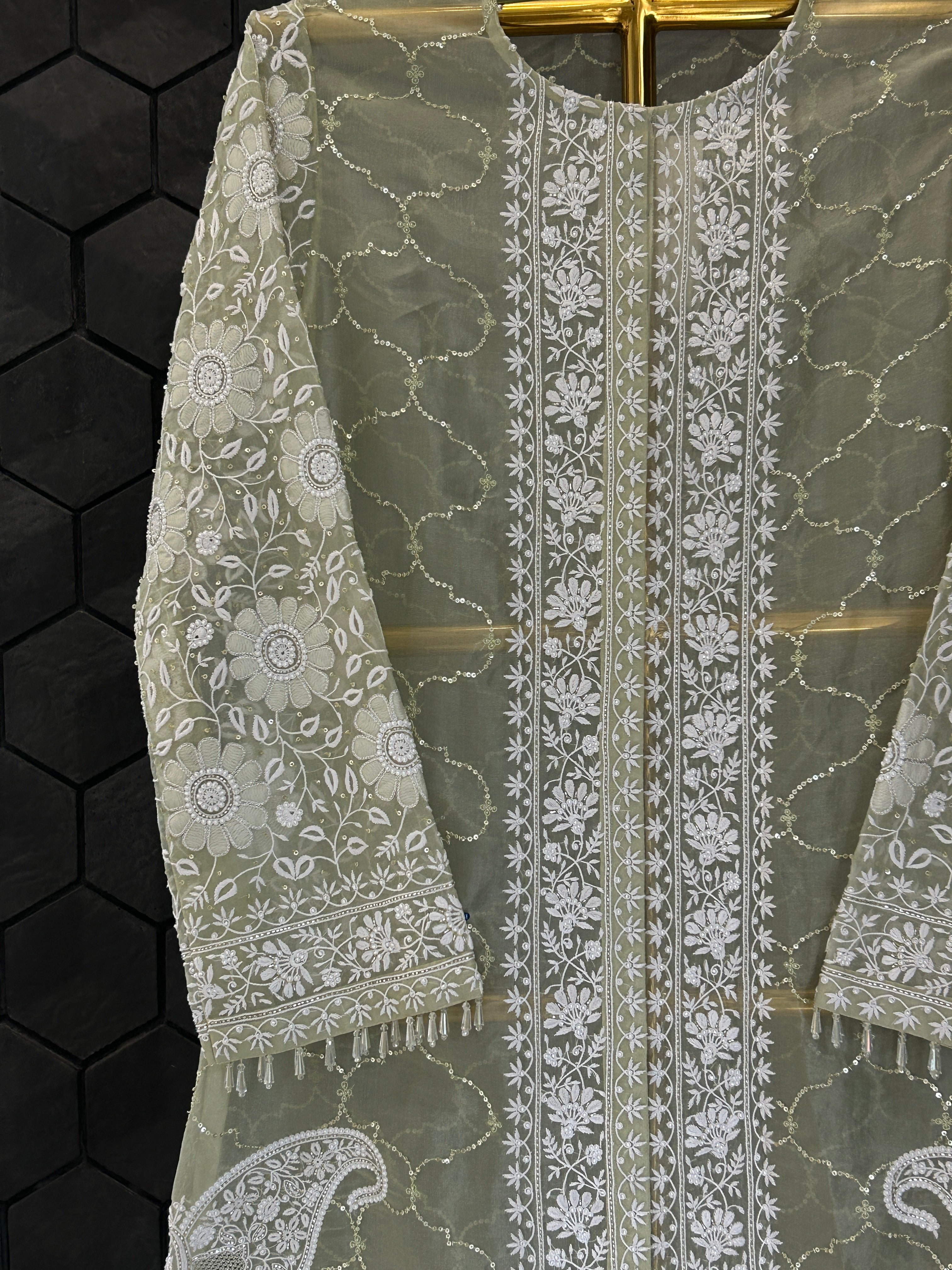 Green Organza Chikankari Co-ord sets