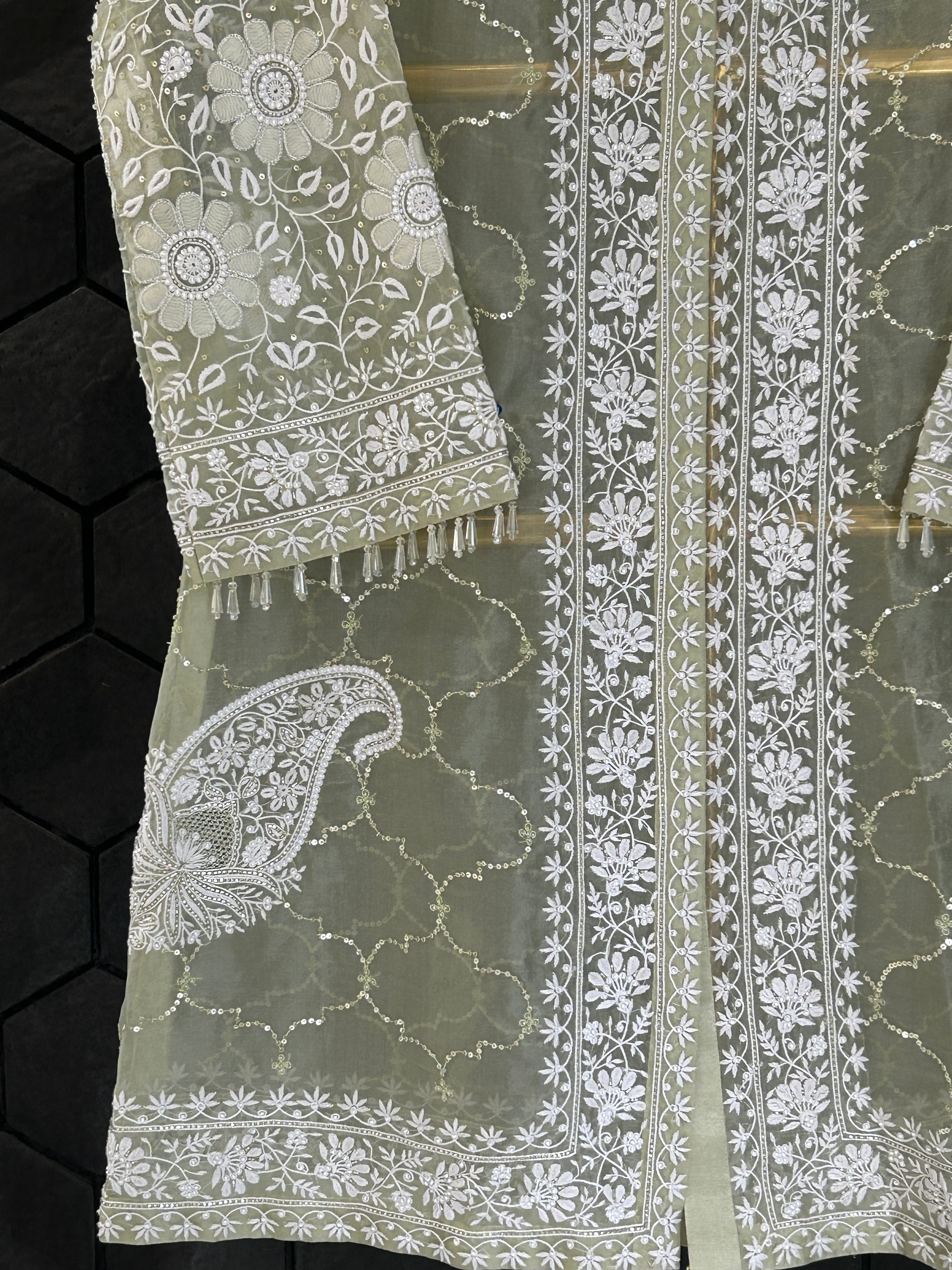 Green Organza Chikankari Co-ord sets