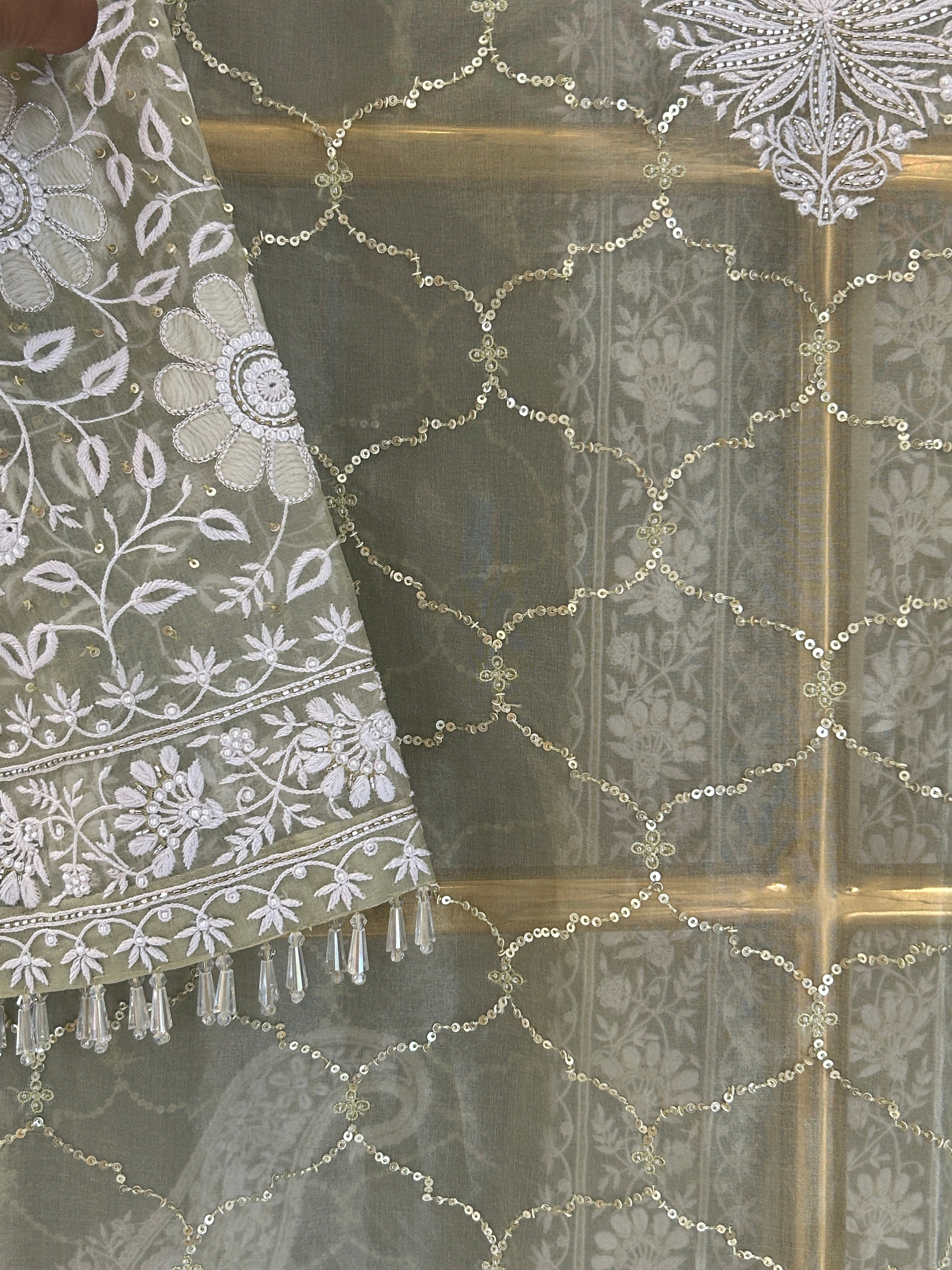 Green Organza Chikankari Co-ord sets