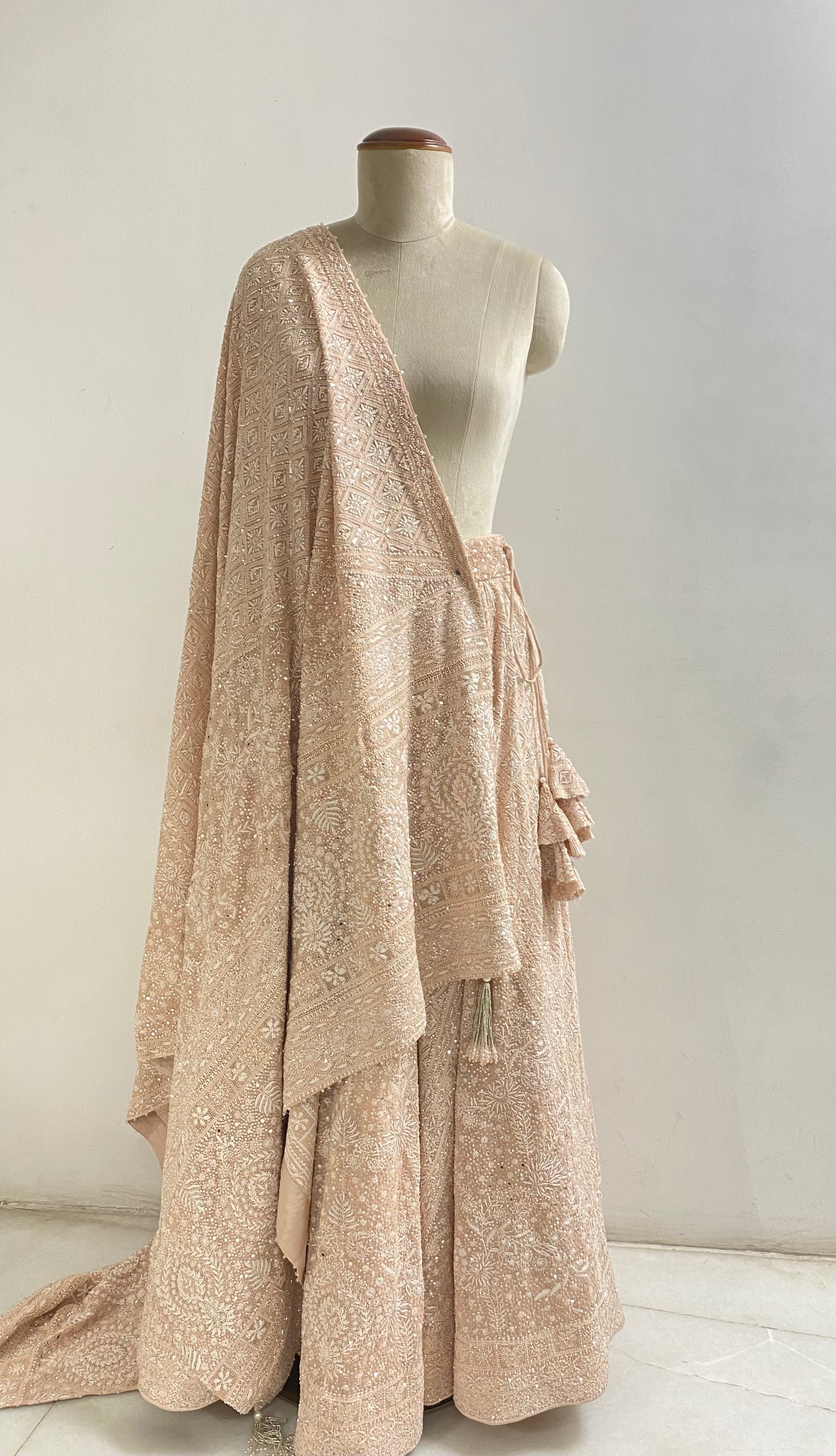Peach Georgette Chikankari Premium Lehenga