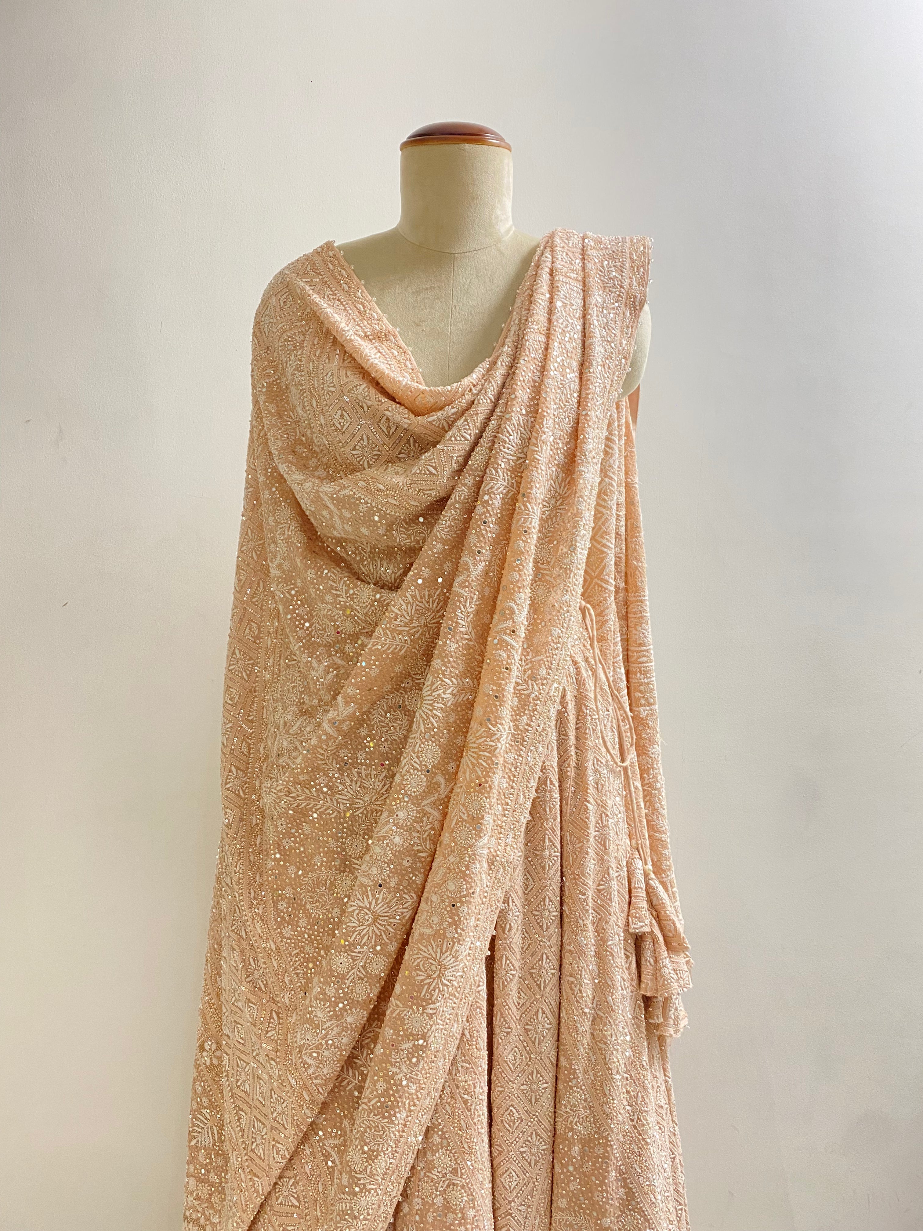 Peach Georgette Chikankari Premium Lehenga