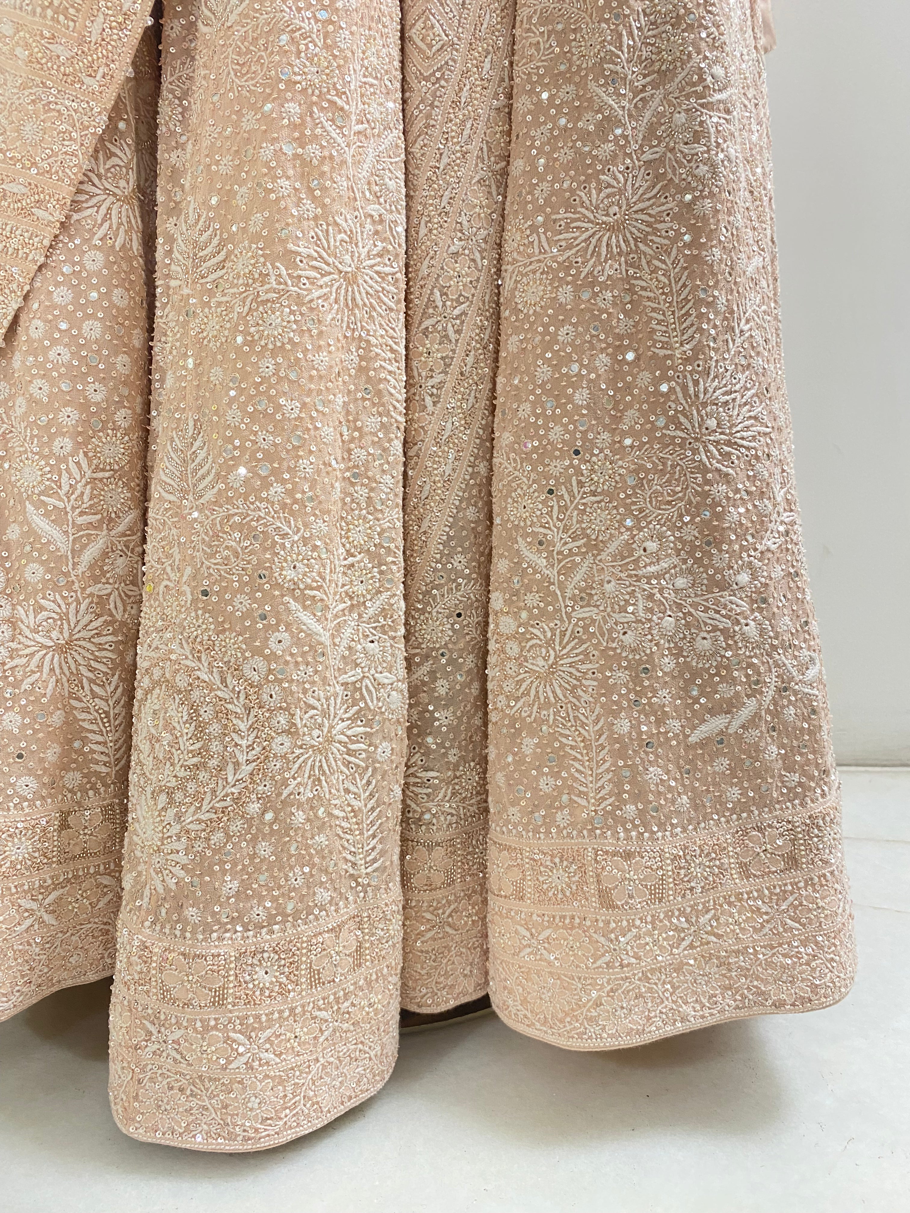 Peach Georgette Chikankari Premium Lehenga