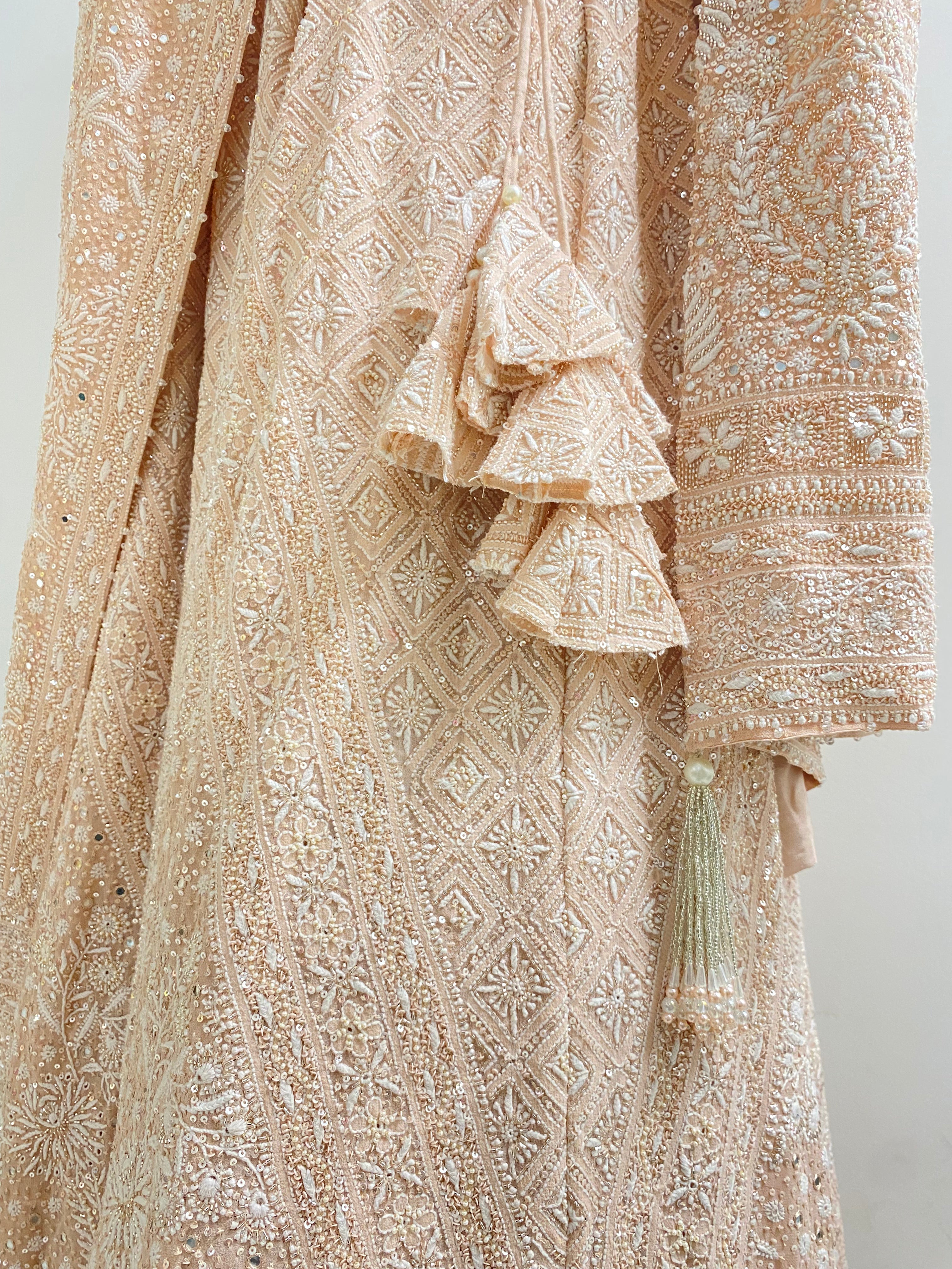 Peach Georgette Chikankari Premium Lehenga