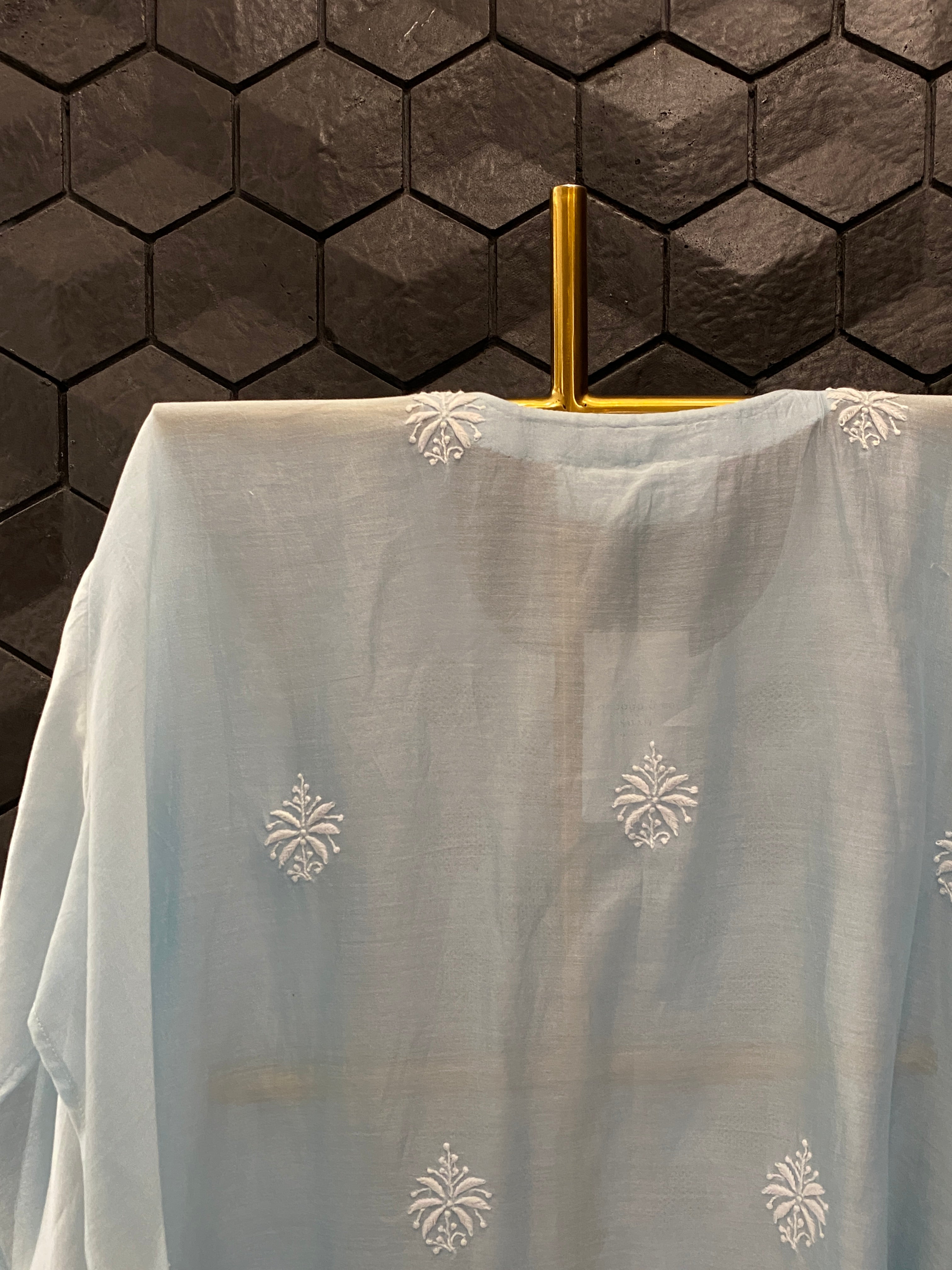 Sky Blue Chanderi Jaali Chikankari Kurta Set