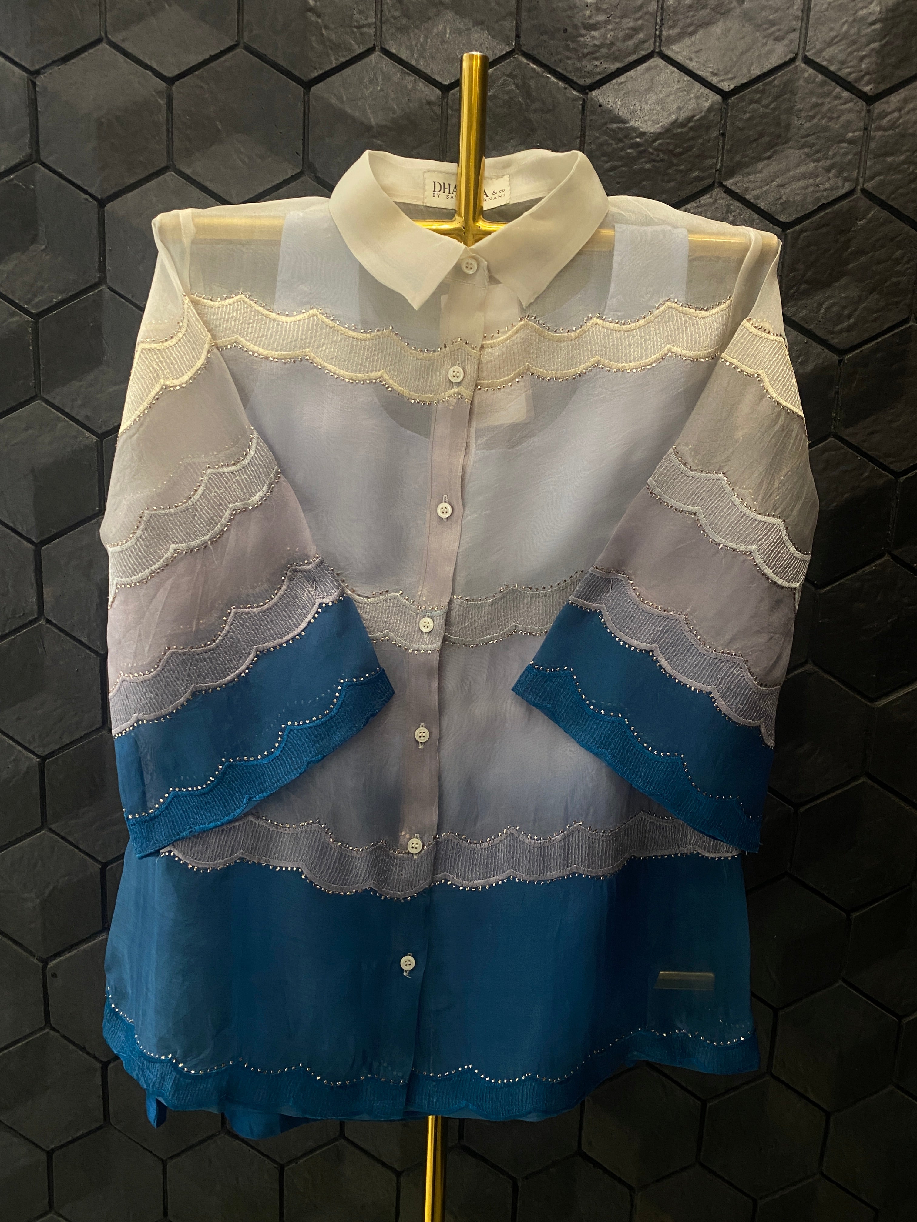Blue Organza Mukaish Shirt