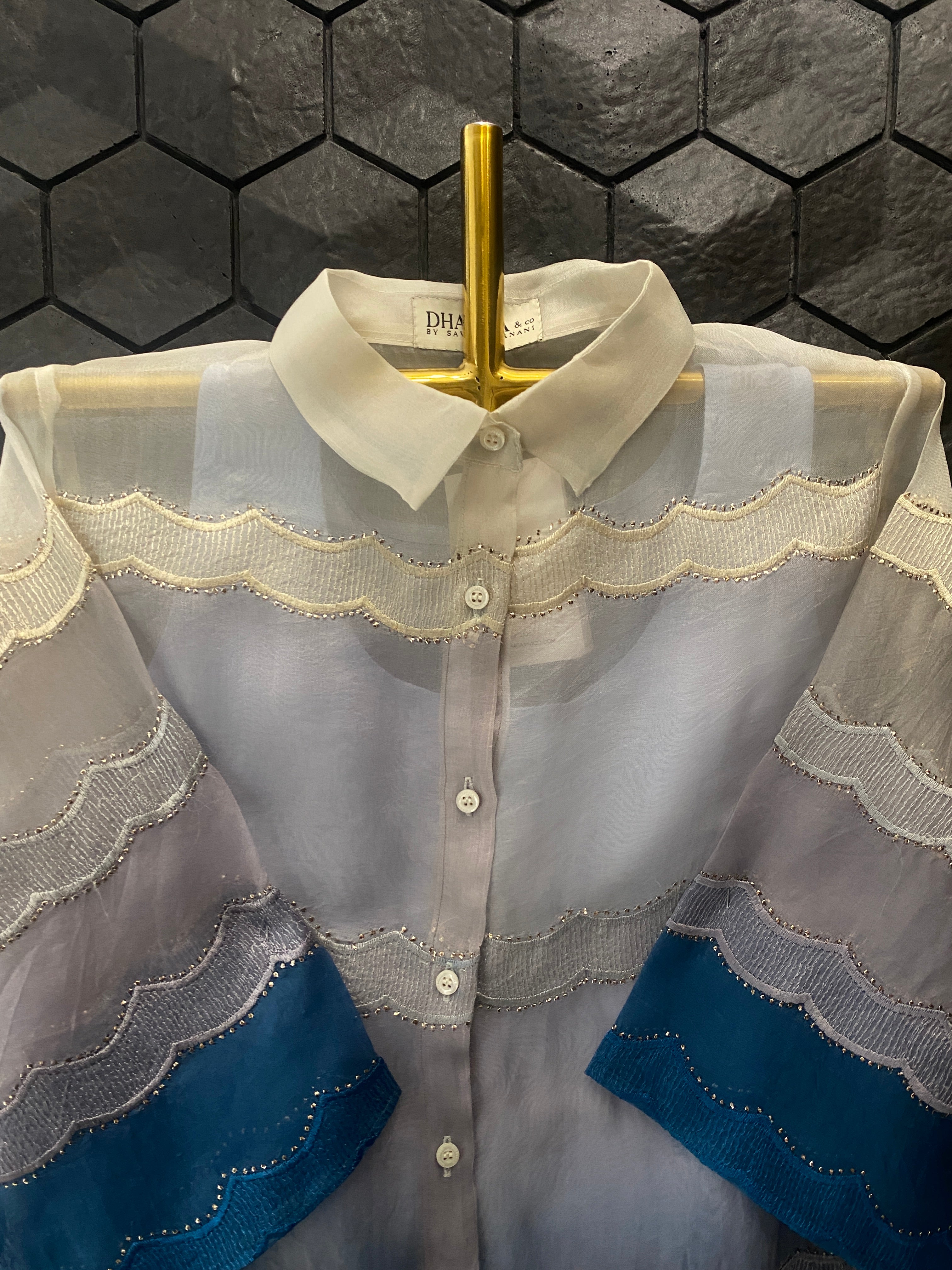 Blue Organza Mukaish Shirt